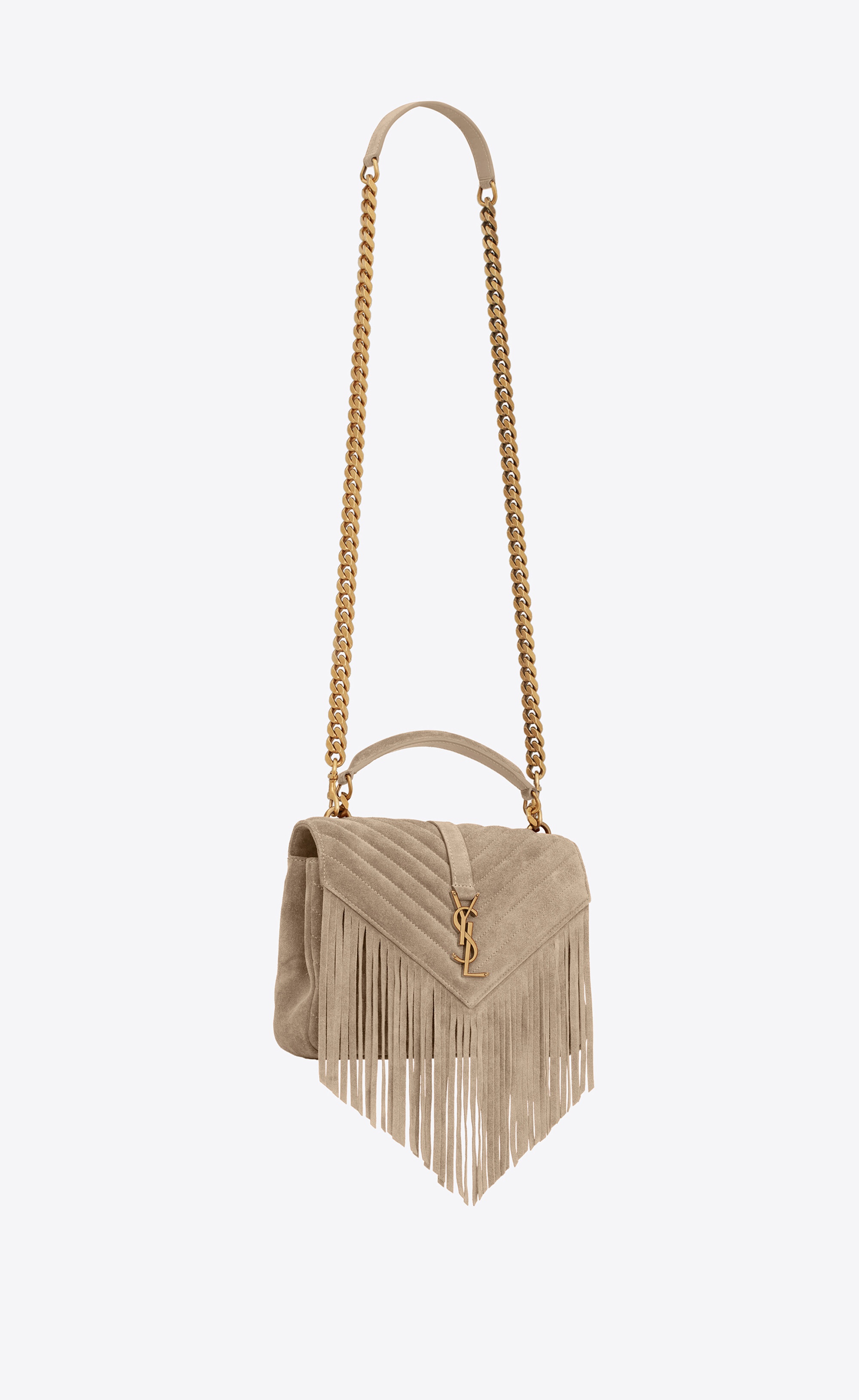 college medium chain bag in light suede with fringes - 6