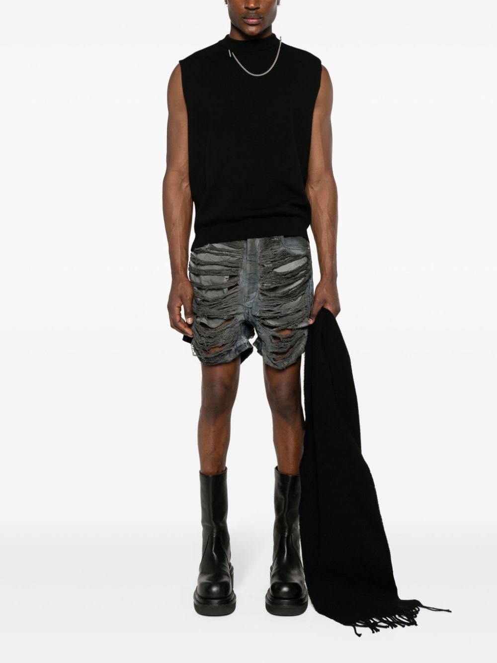 distressed denim shorts - 2