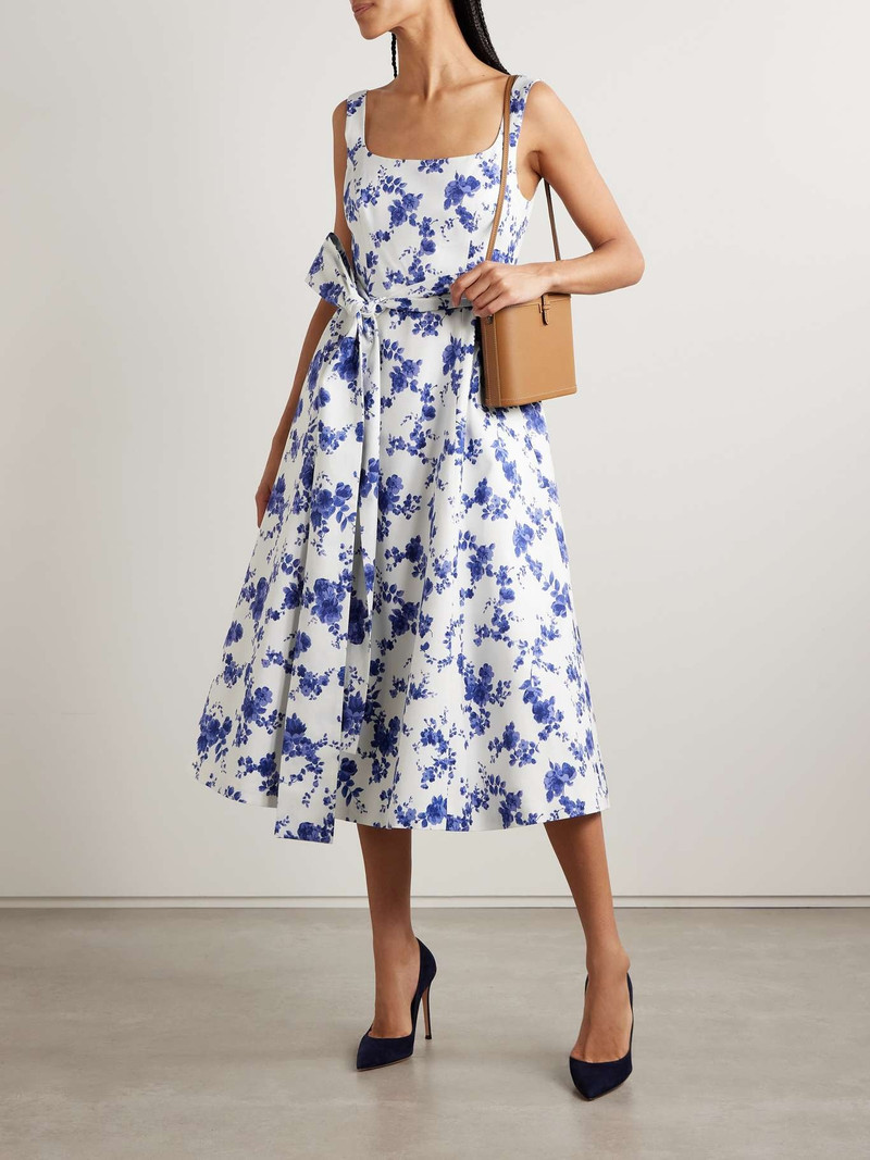 CAROLINA HERRERA Belted floral-print faille midi dress White outlook