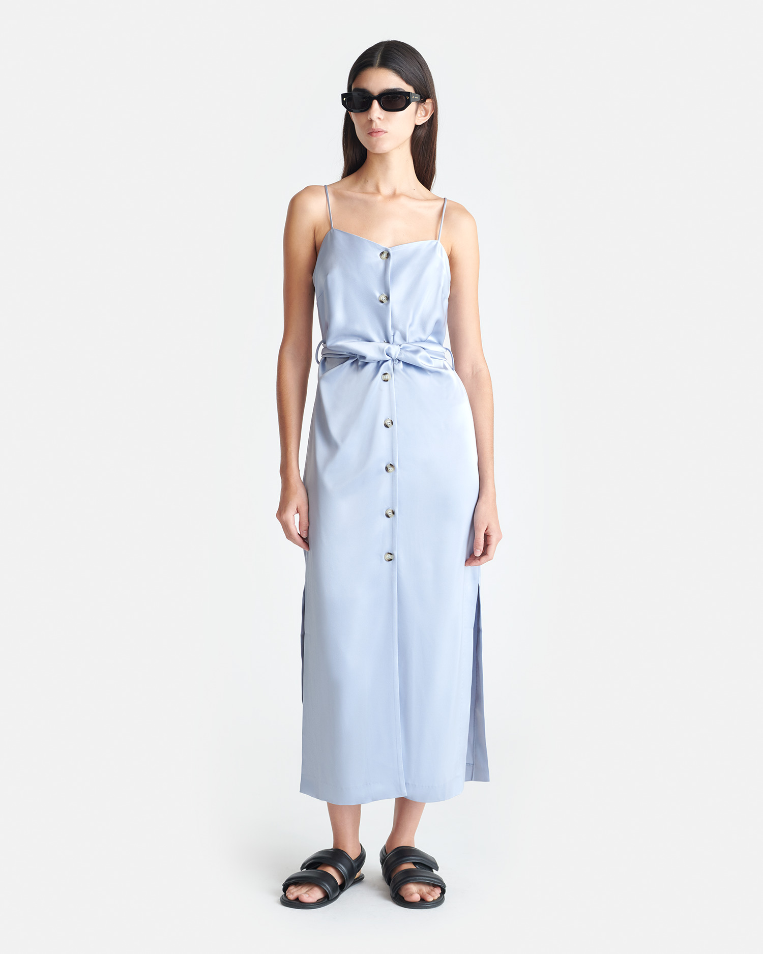 Draped Slip Satin Midi Dress - 3
