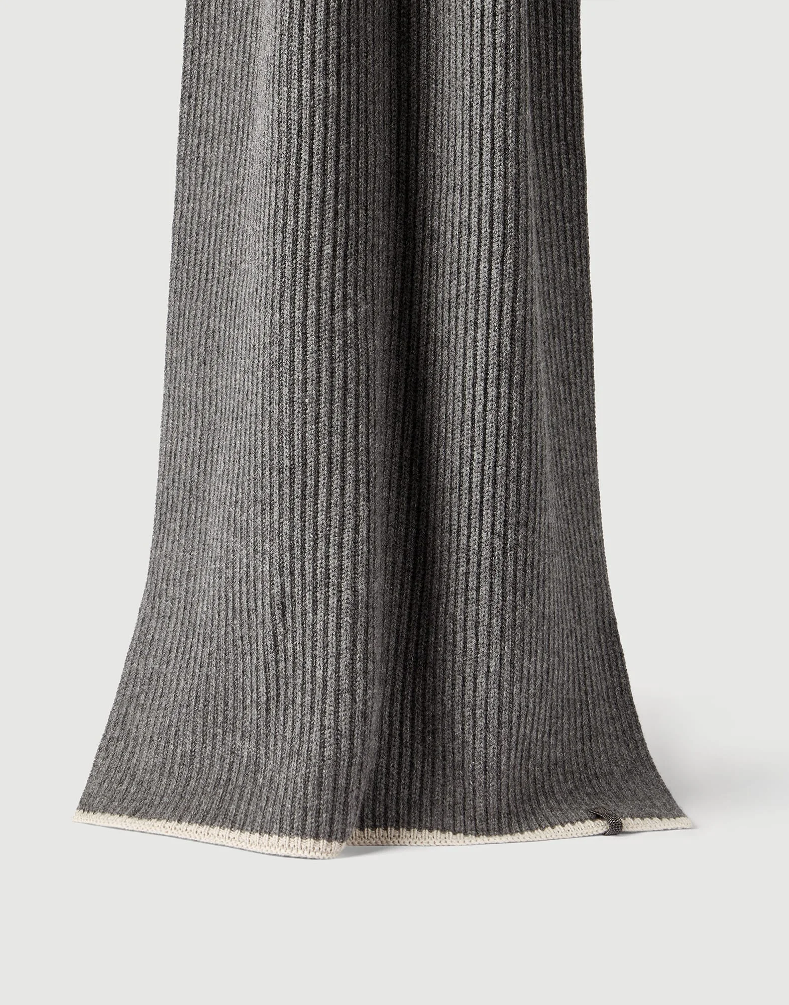 Cashmere English rib knit scarf with monili - 1