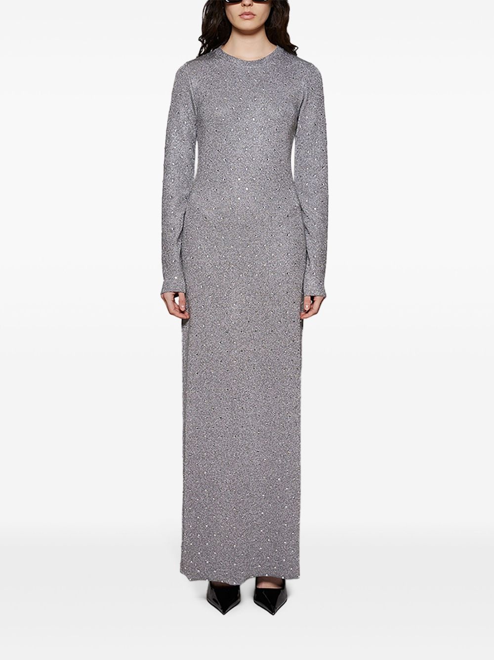 rhinestone-embellished open-back maxi dress - 3