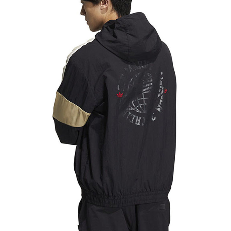 Men's adidas originals Colorblock Logo Athleisure Casual Sports Hooded Jacket Autumn Black HS1991 - 4