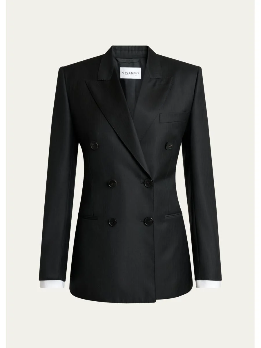 Double-Breasted Pinstripe Wool Jacket - 1