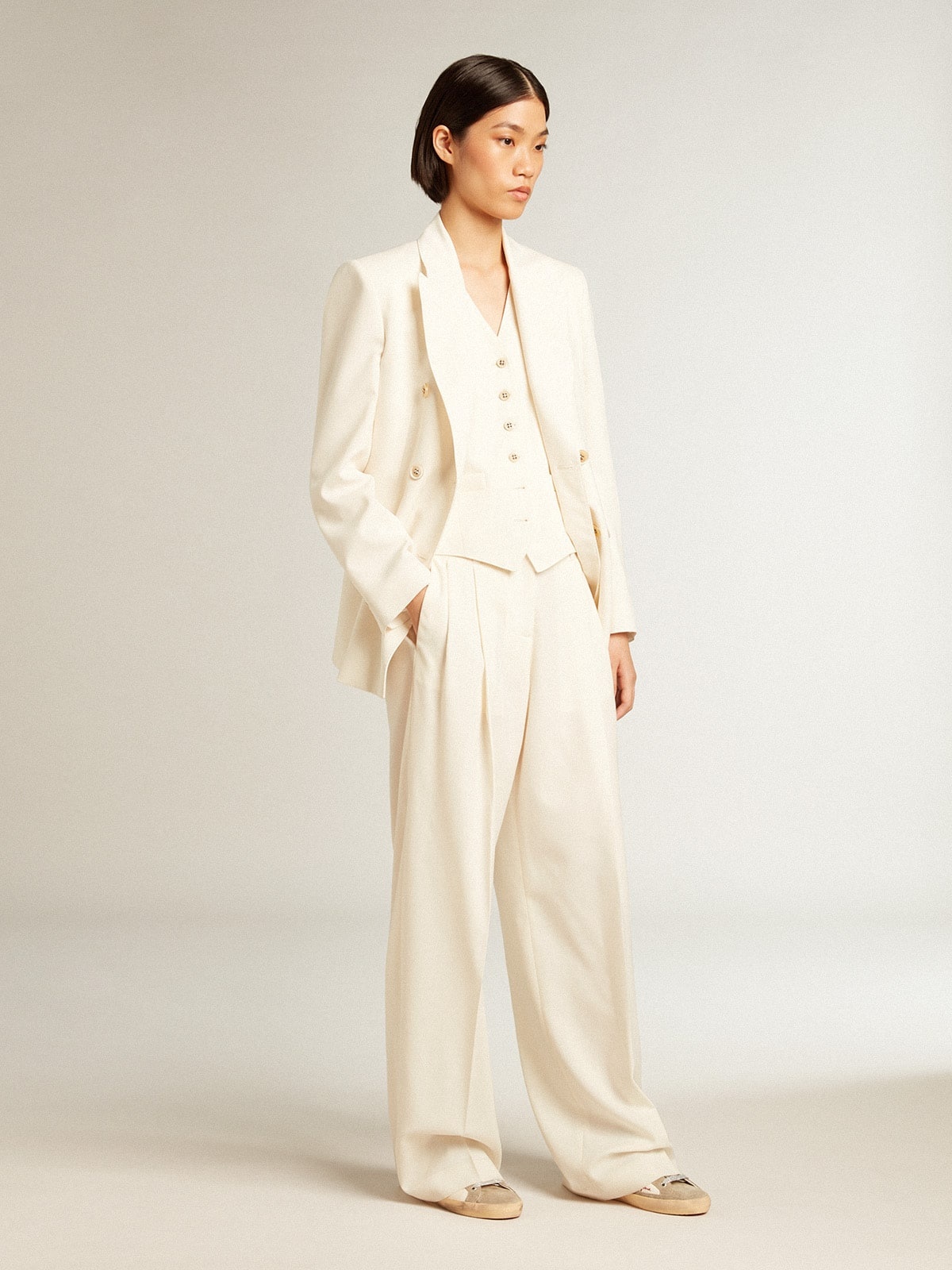 Women’s aged white double-breasted blazer - 3