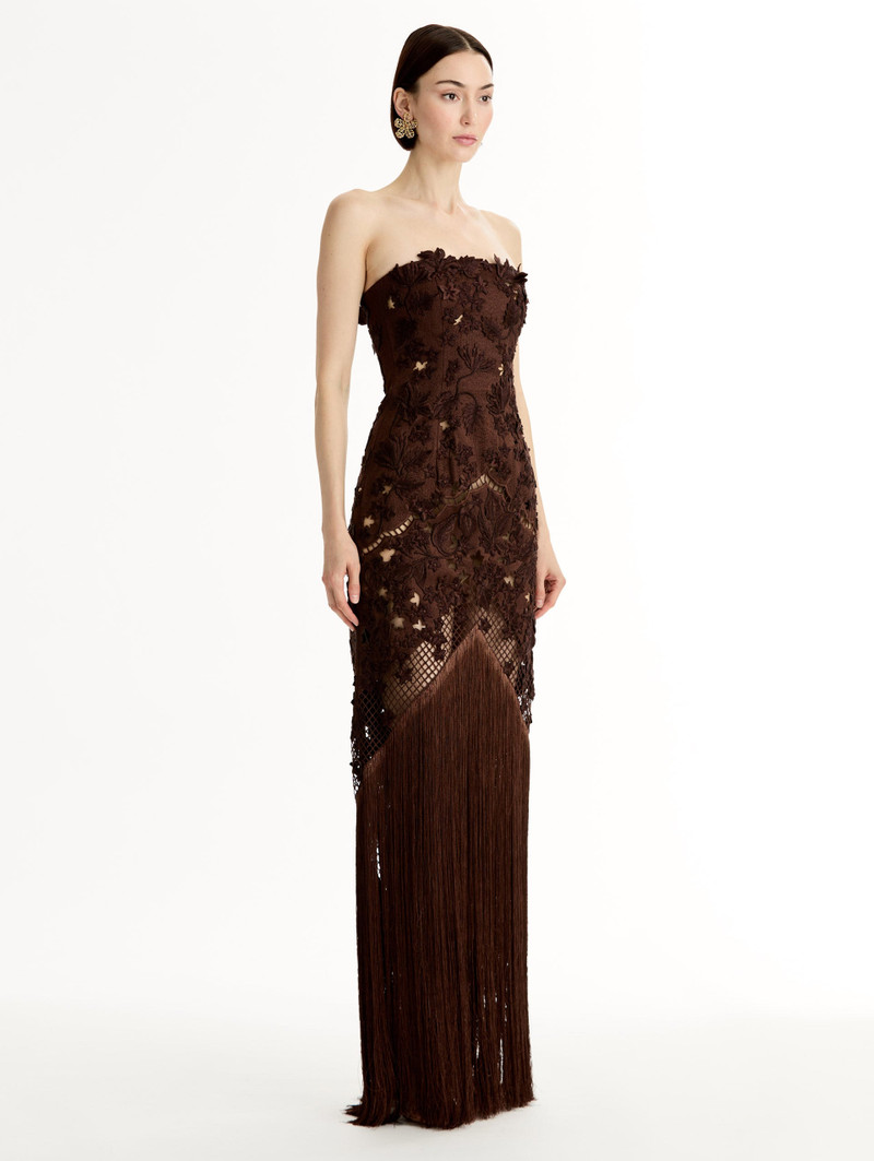 PORCELAIN FLOWER LATTICE FRINGE GOWN 4