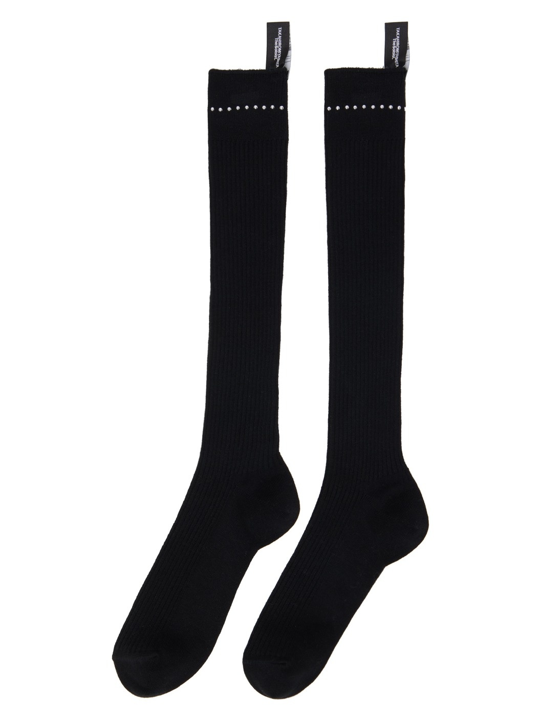 Black Stud Trim Hi Socks - 2