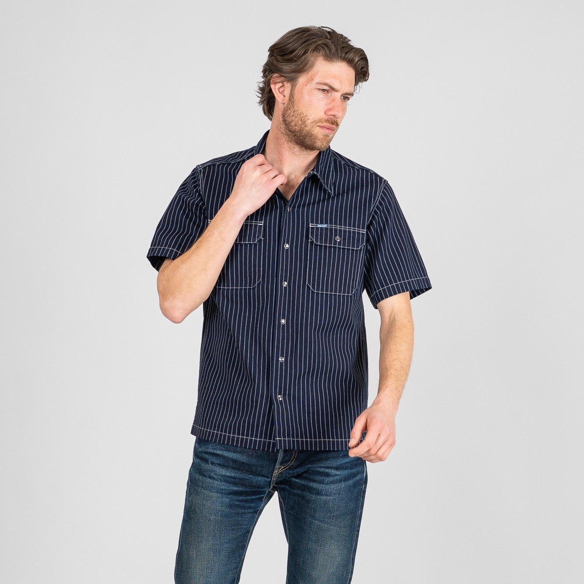 IHSH-416-IND 10oz Wabash Short Sleeved Mechanic Shirt - Indigo - 2