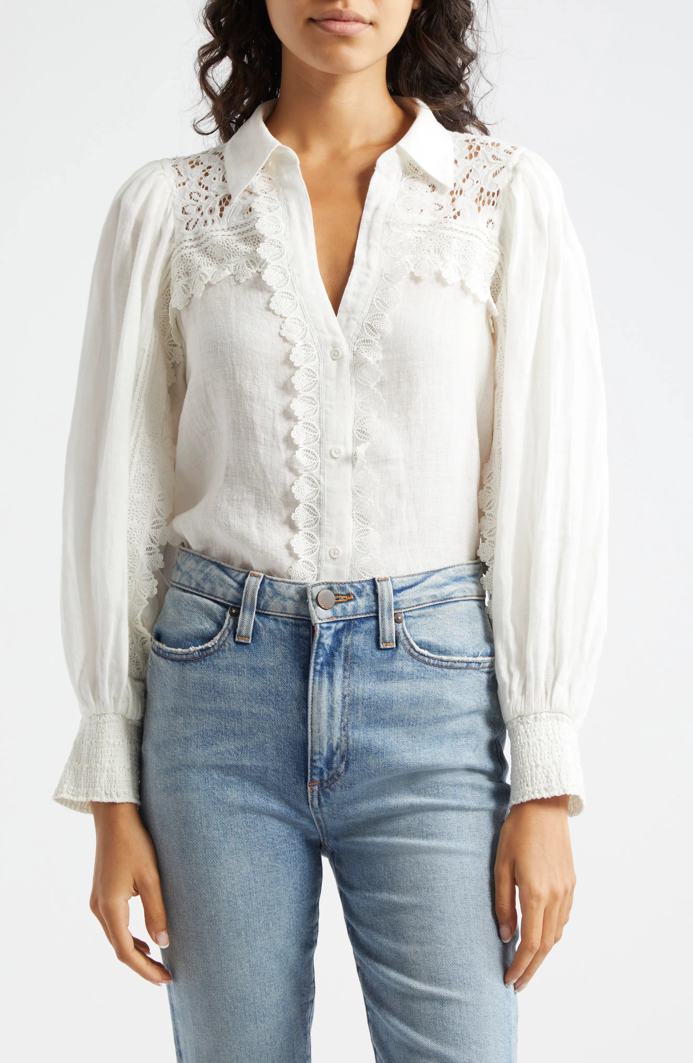 Venty Lace Detail Linen Button-Up Shirt - 1