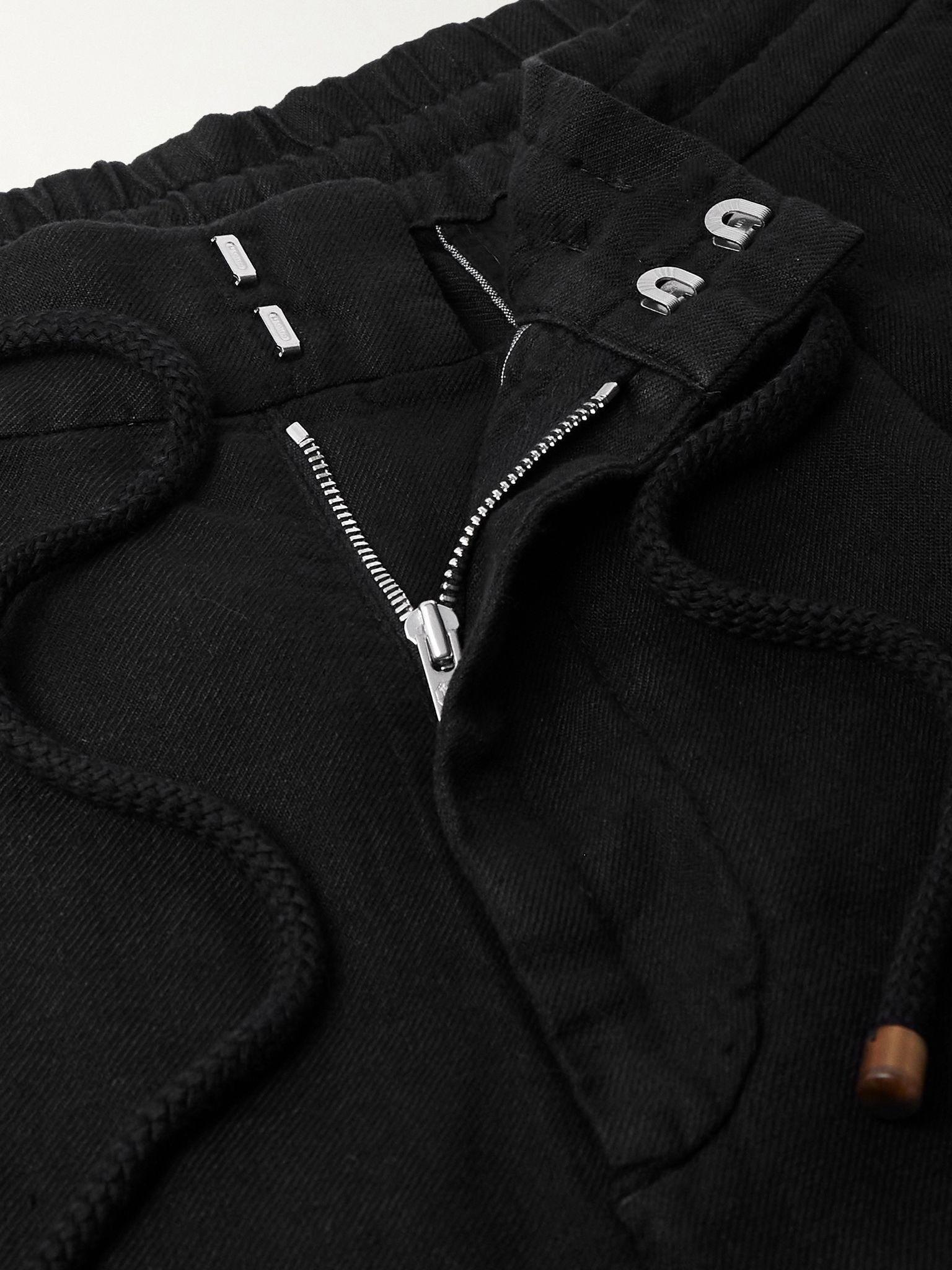 Straight-Leg Pleated Linen-Twill Drawstring Trousers Black - 5