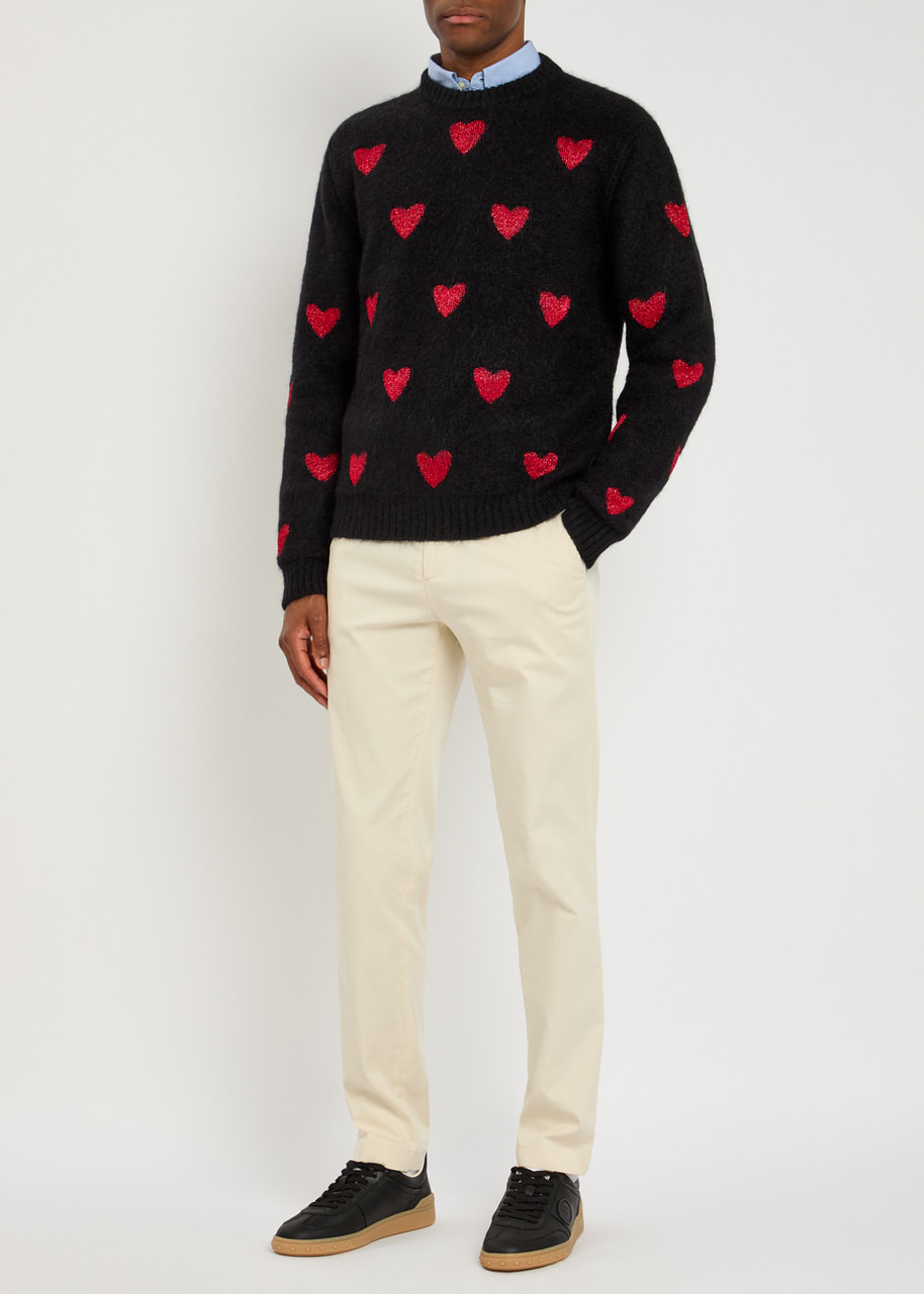 Valentino Garavani Heart-intarsia Metallic Brushed Knit Jumper - 4