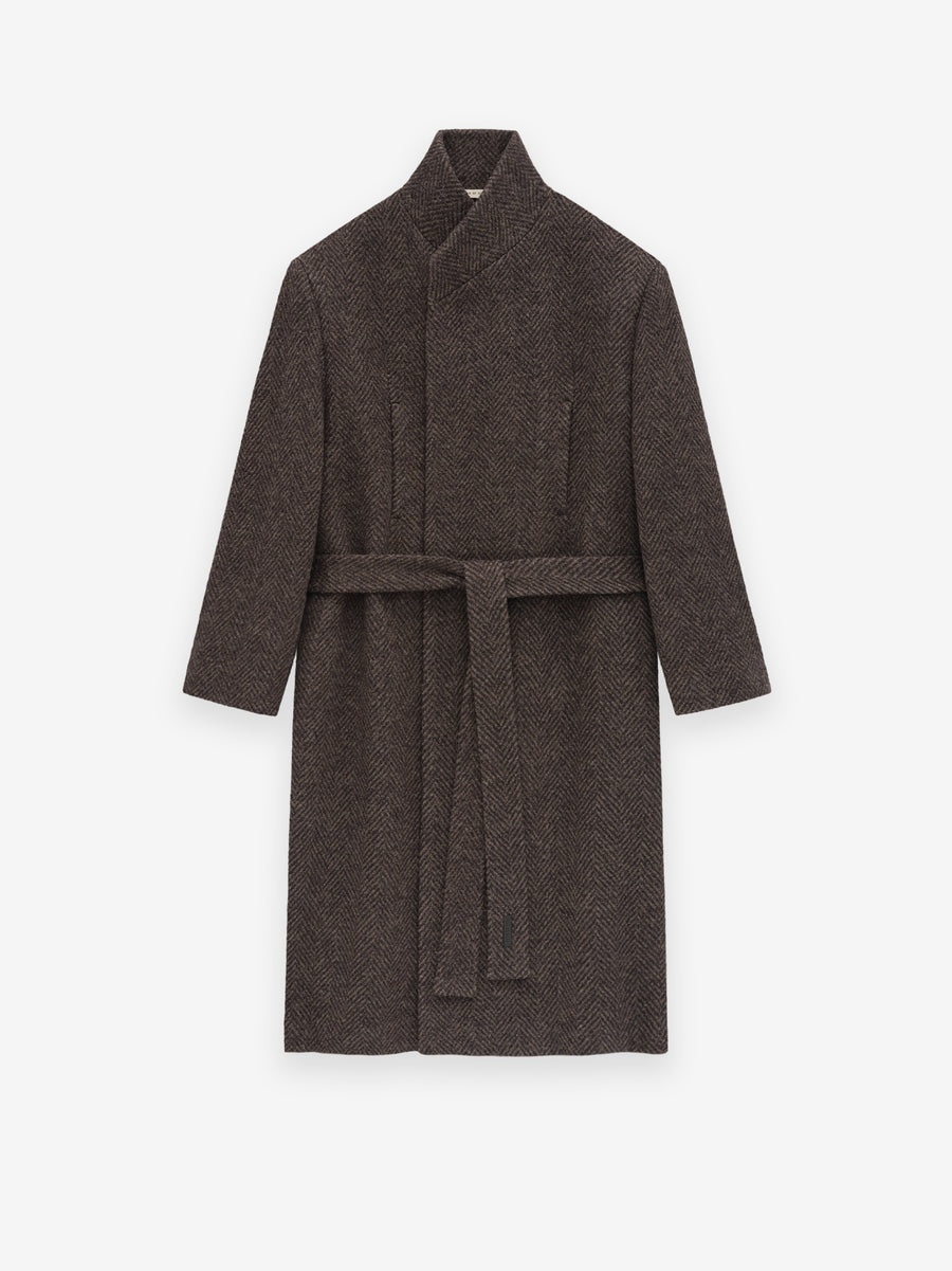 Wool Chevron Stand Collar Overcoat - 2