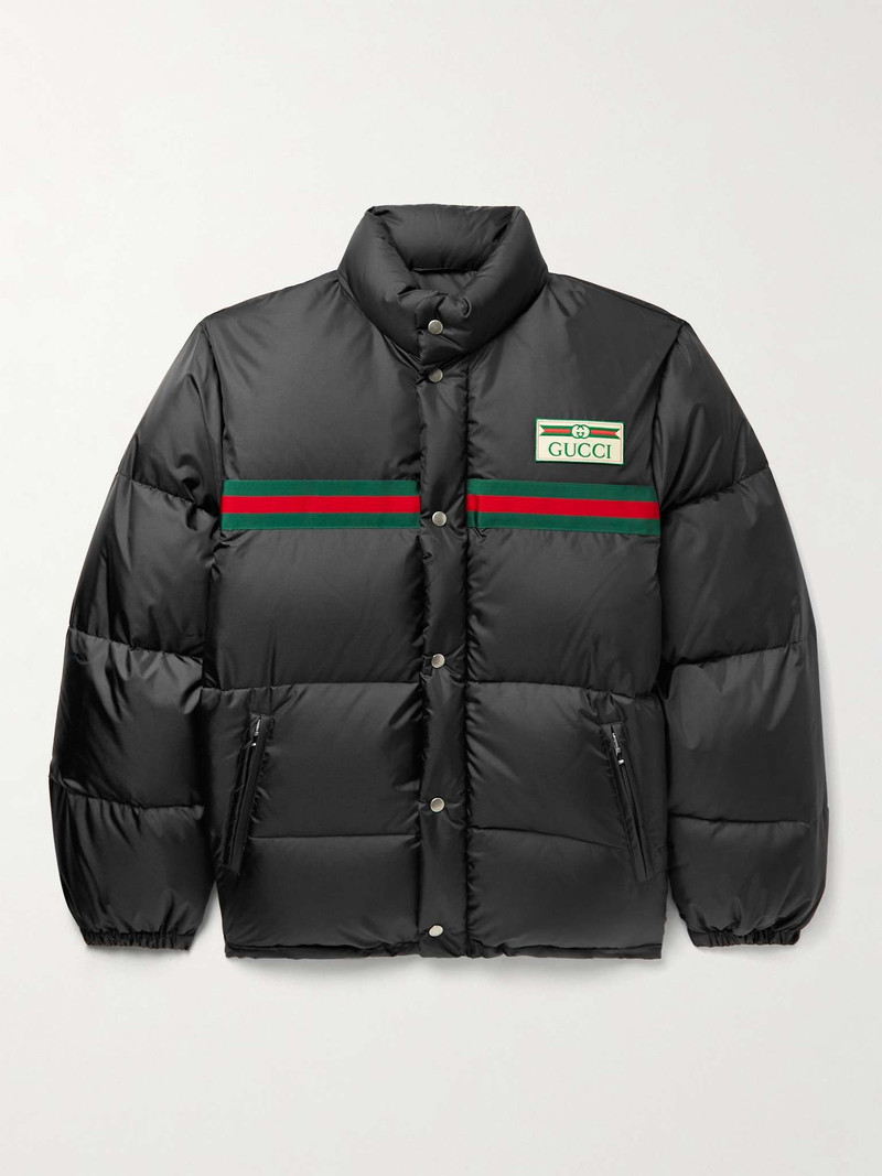 Logo-Appliquéd Striped Quilted Shell Down Jacket - 1