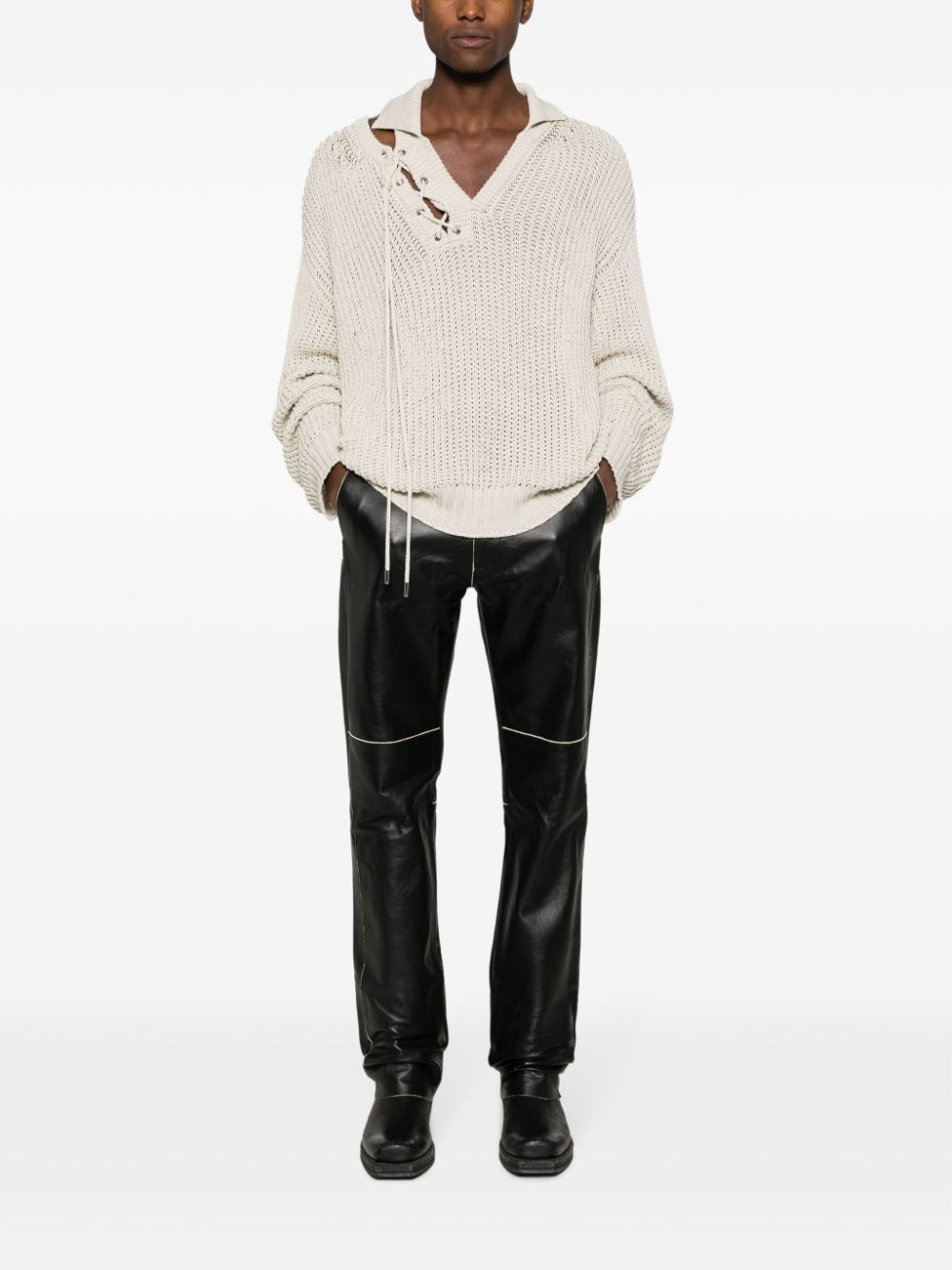 straight-leg leather trousers - 3