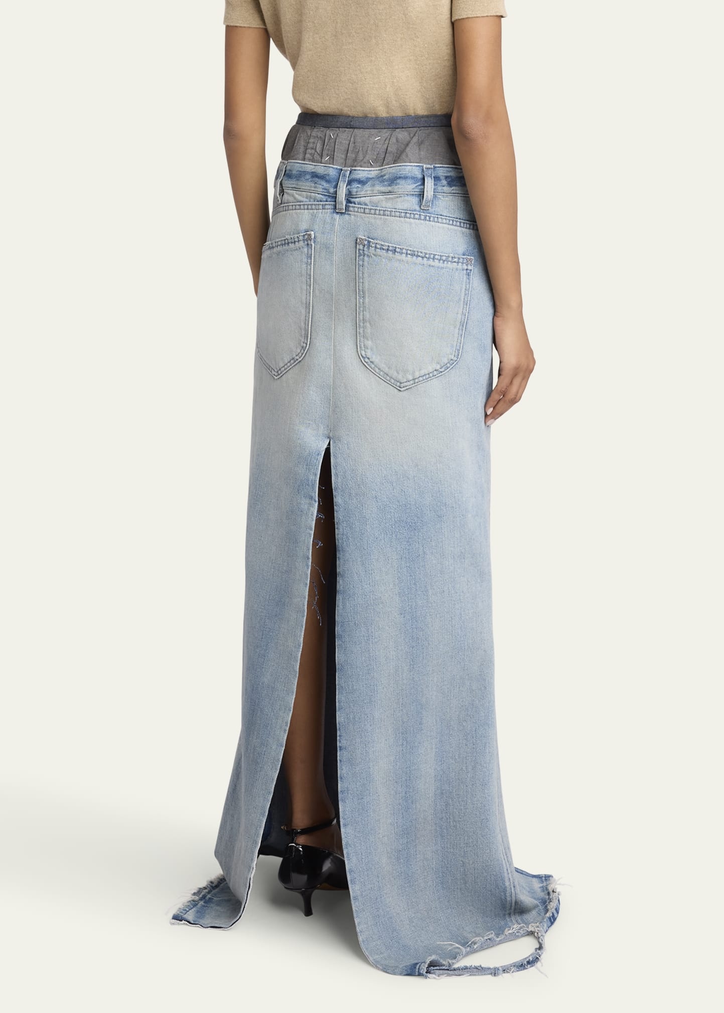 Long Hybrid Denim Skirt - 3