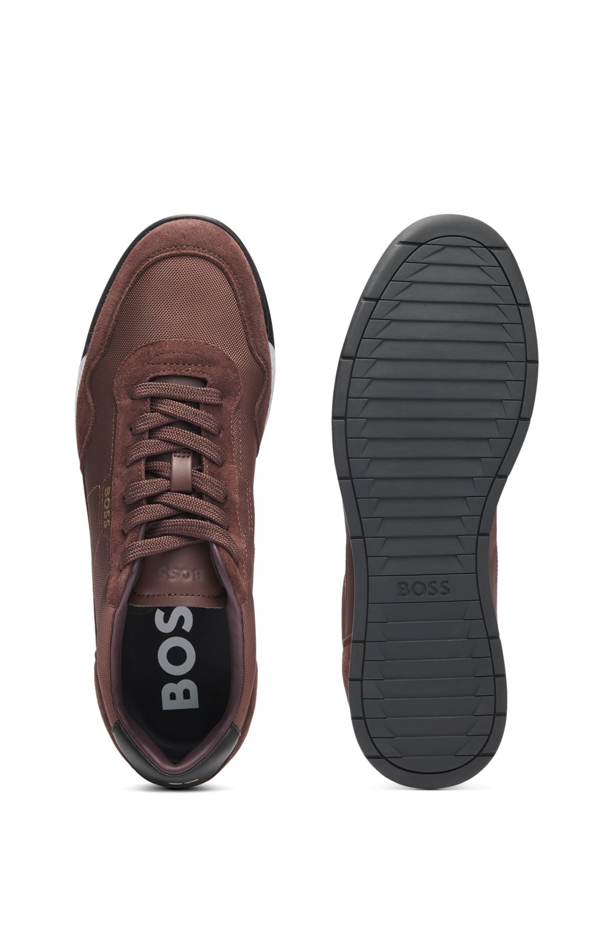 MIXED-MATERIAL LACE-UP TRAINERS WITH SUEDE TRIMS - 4
