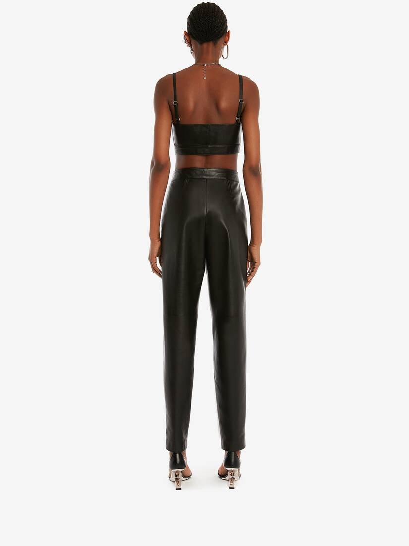 Leather Zip Bra Top in Black - 4