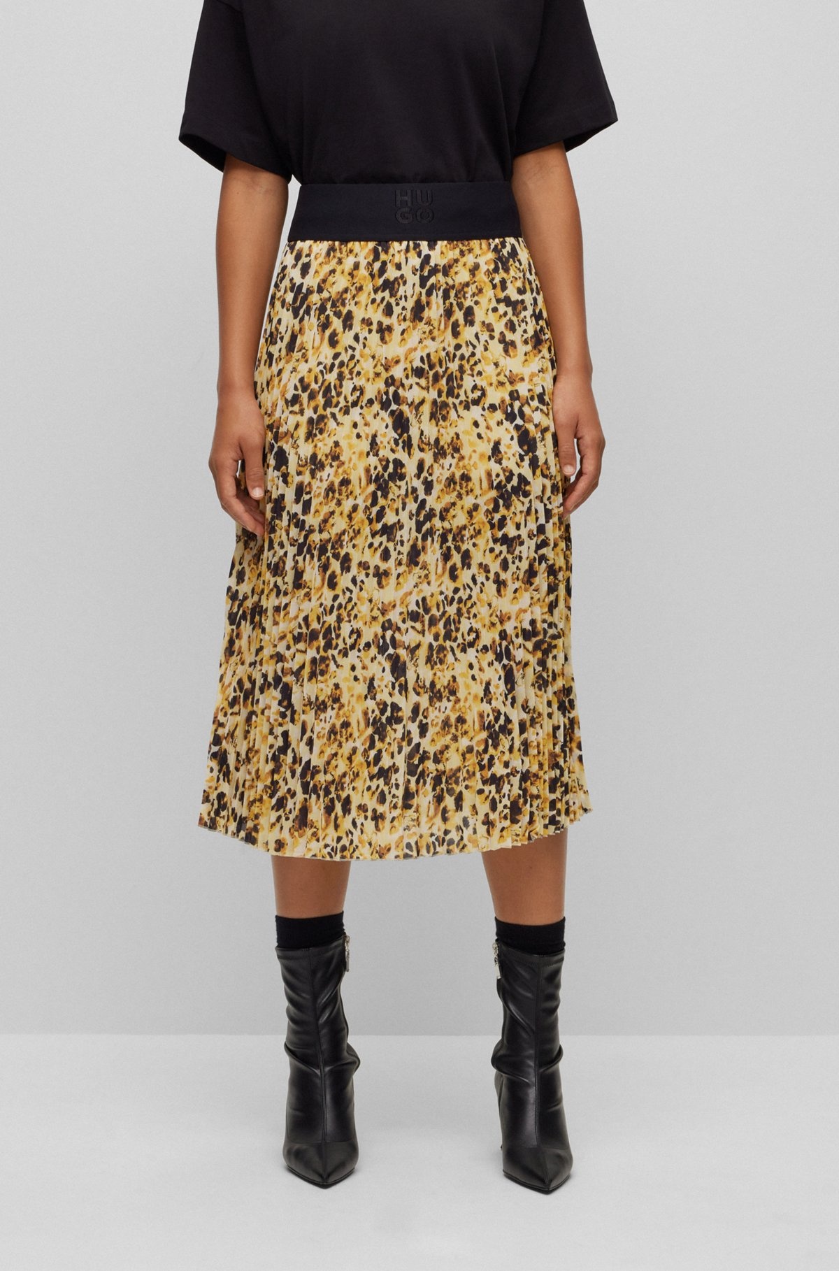 LOGO-WAISTBAND PLISSÉ SKIRT WITH WATERCOLOR PRINT - 2