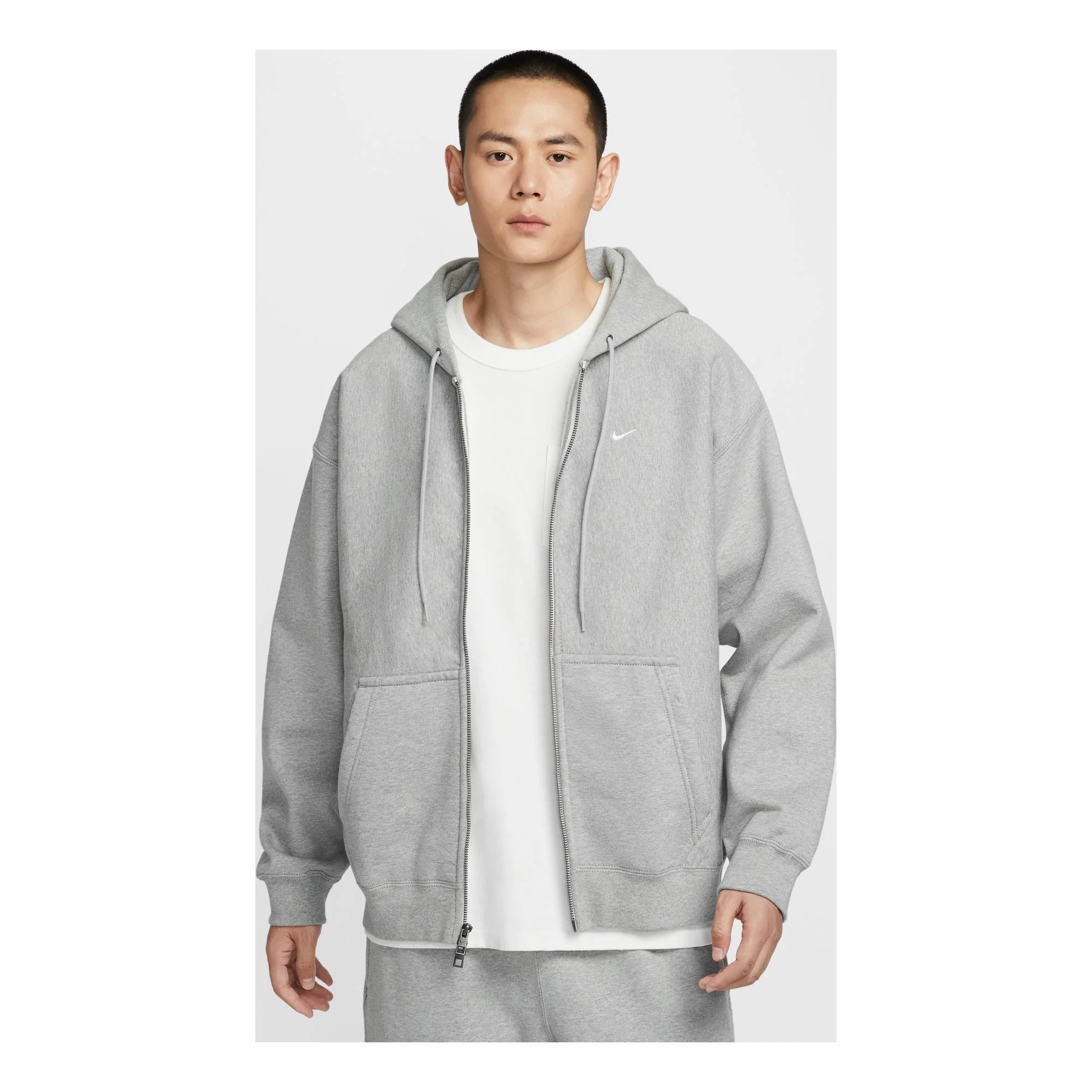 Nike Solo Swoosh Full-Zip Fleece Hoodie 'Dark Grey Heather Light Smoke Grey White' HV1085-063 - 1