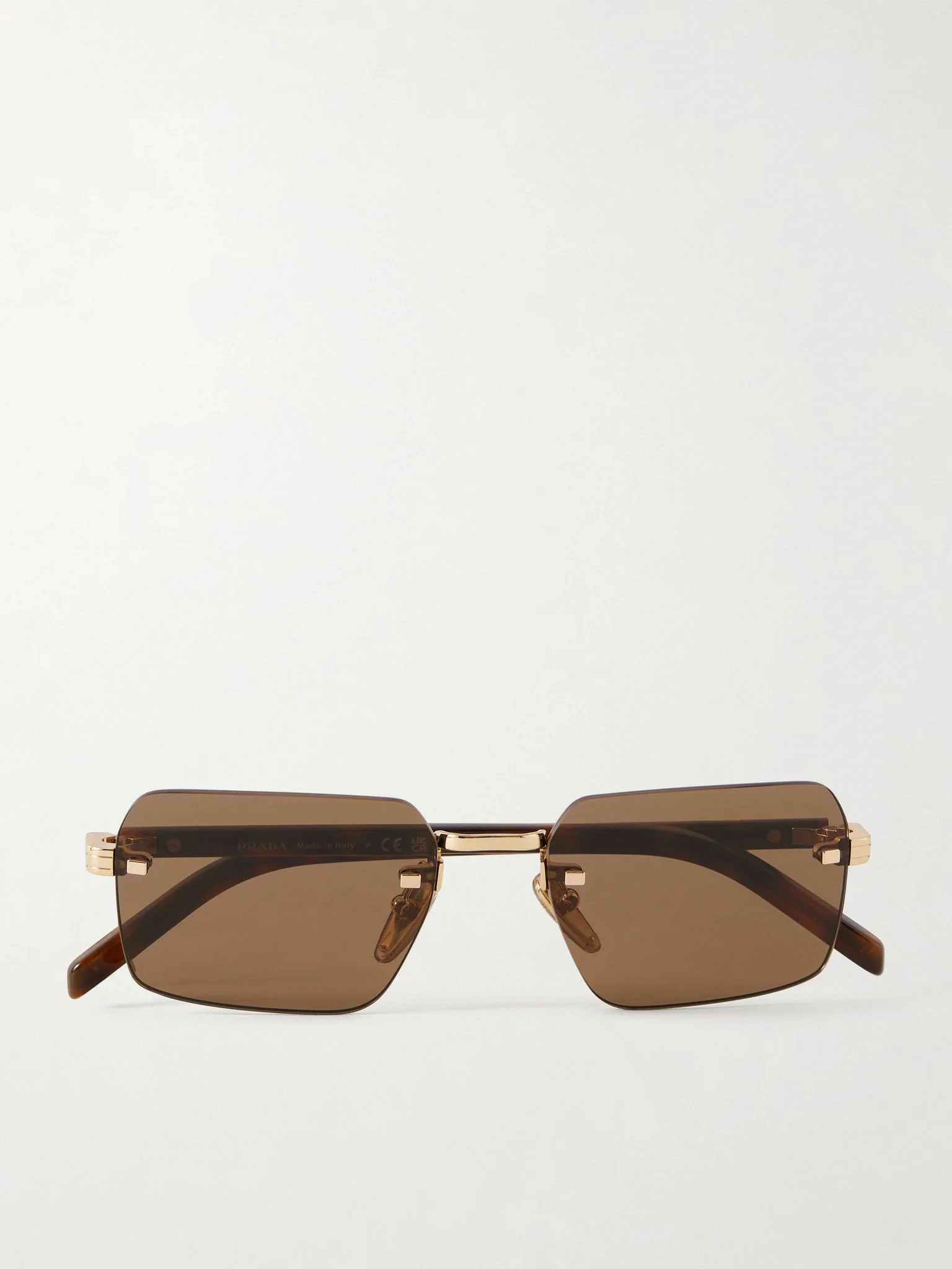 Rimless Square-Frame Gold-Tone Metal Sunglasses Brown - 1
