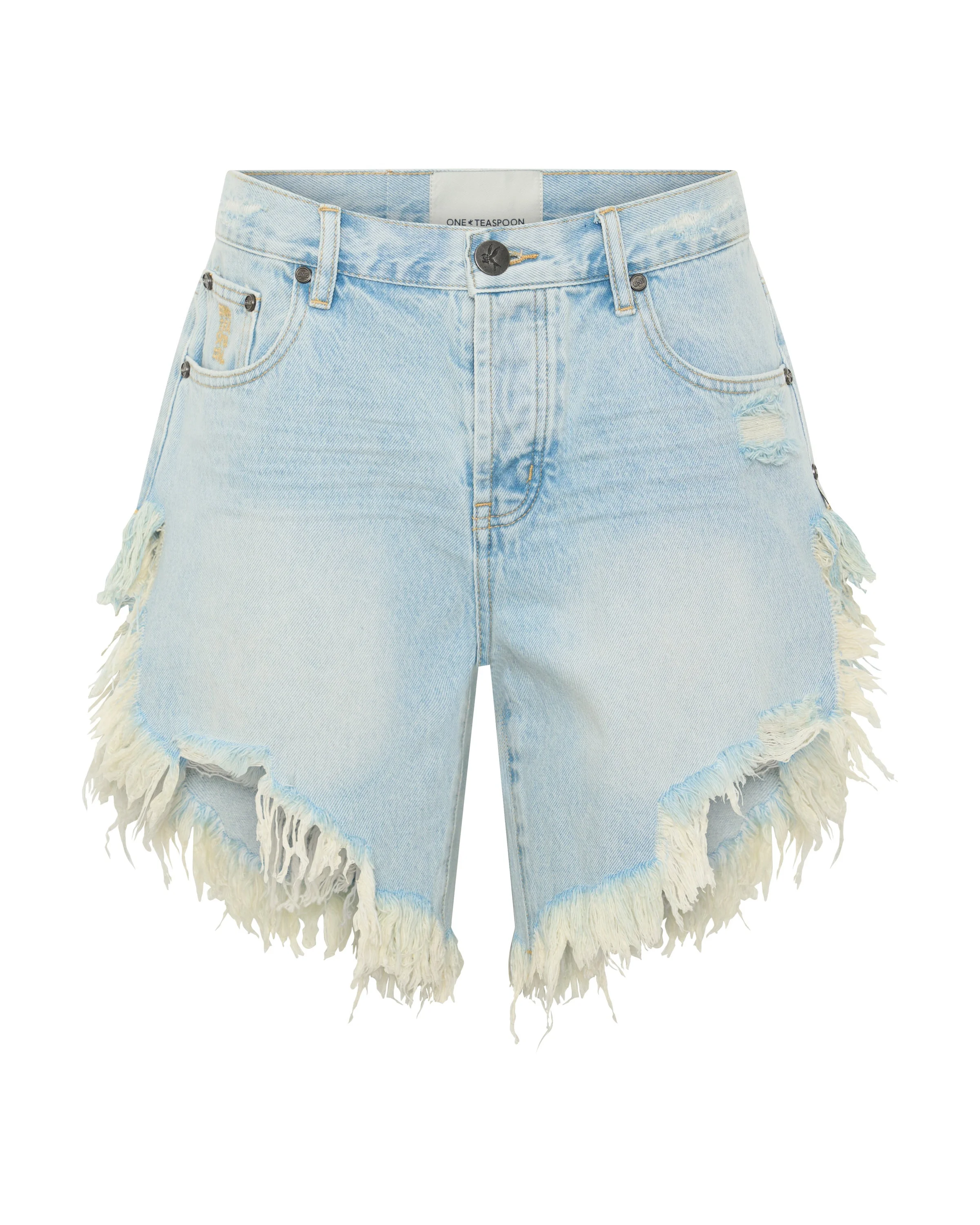 Frankies Low Waist Long Length Denim Shorts - Cosmic Blue - 1
