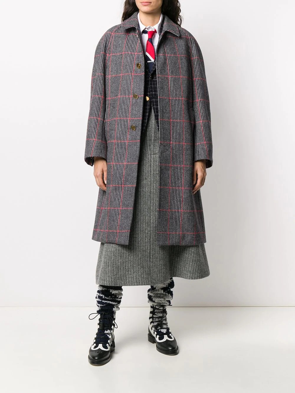 box pleat check coat - 2