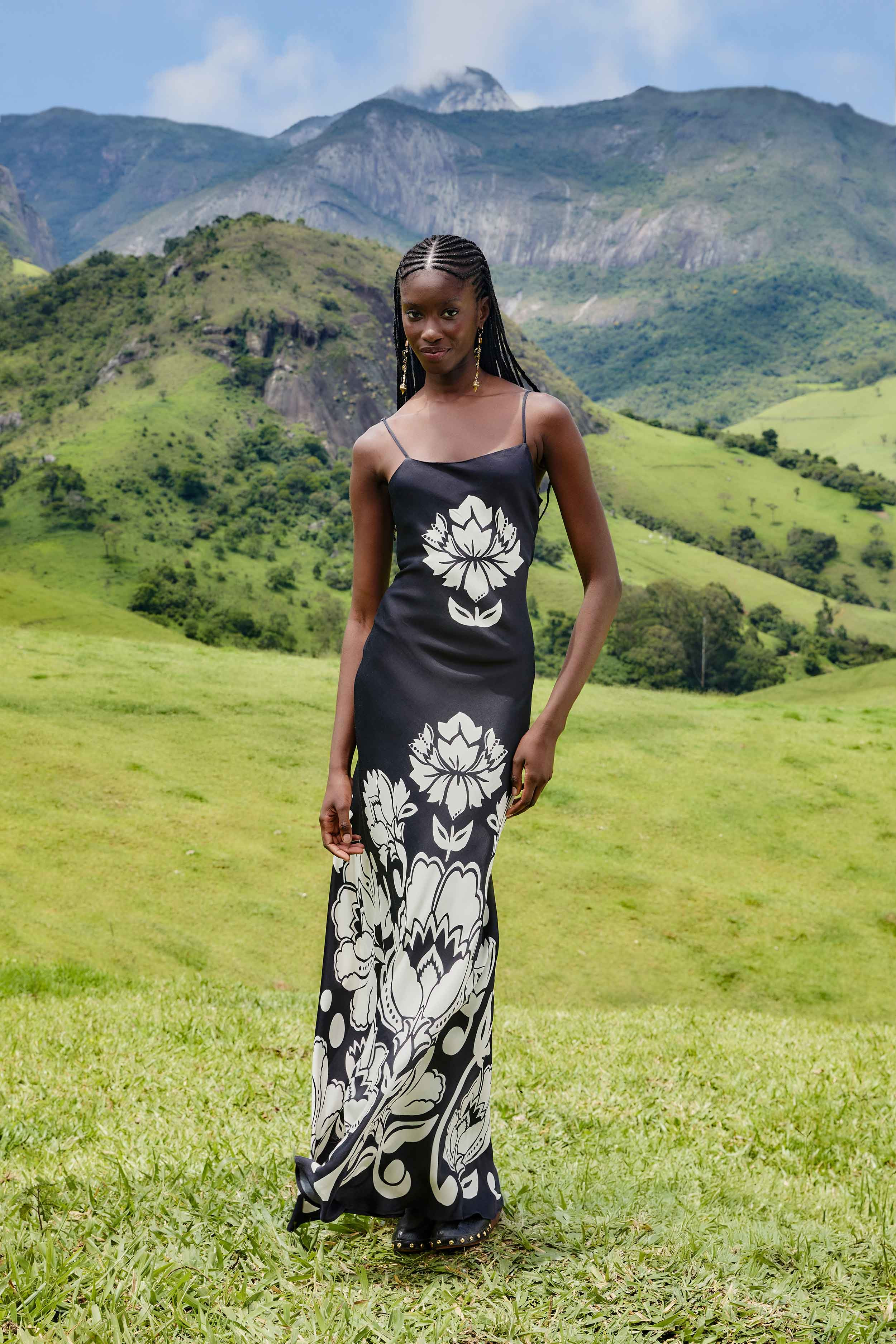 Black & White Floral Arabesque Slip Lenzing� Ecovero� Viscose Maxi Dress - 2