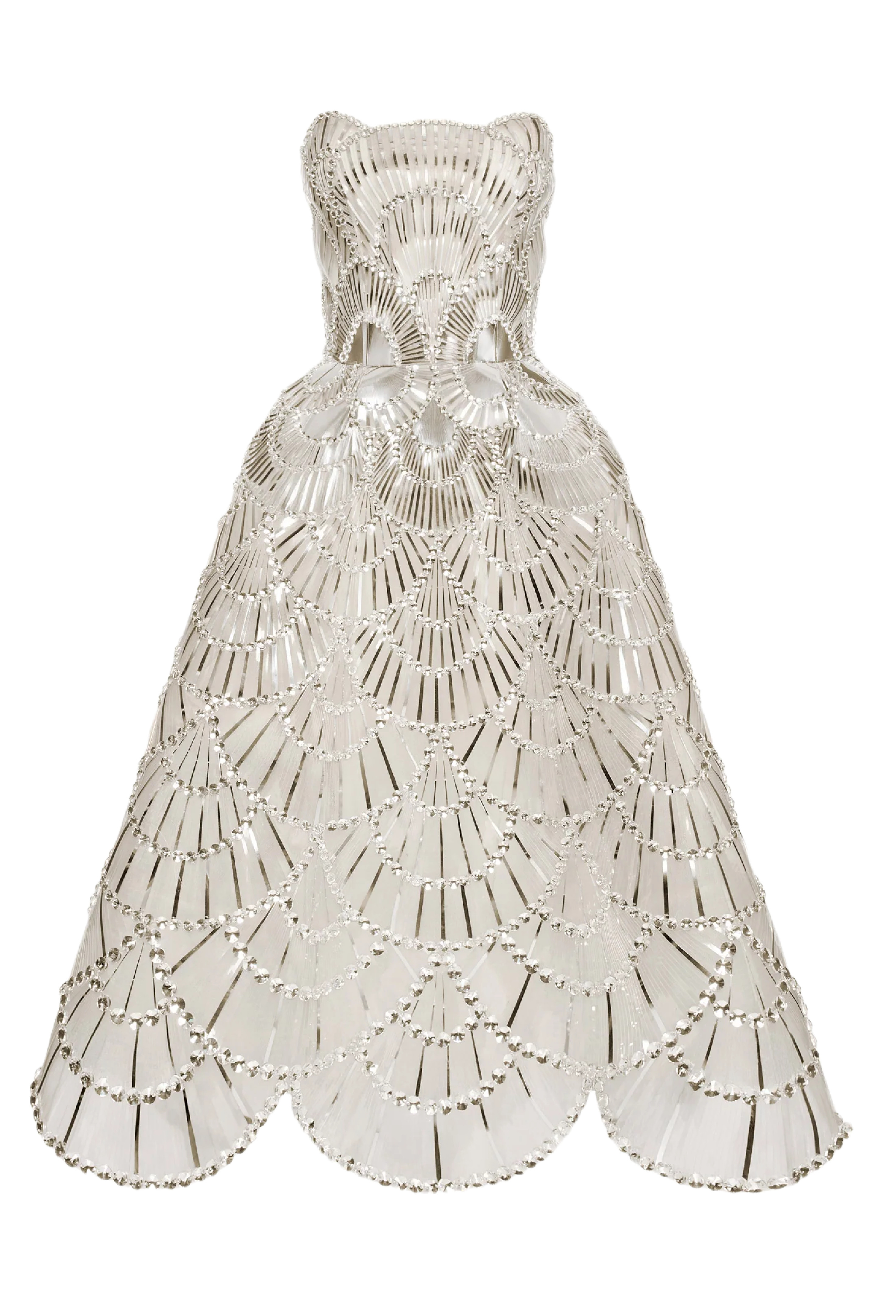 SEQUIN & CRYSTAL SCALLOP EMBROIDERED GOWN - 1