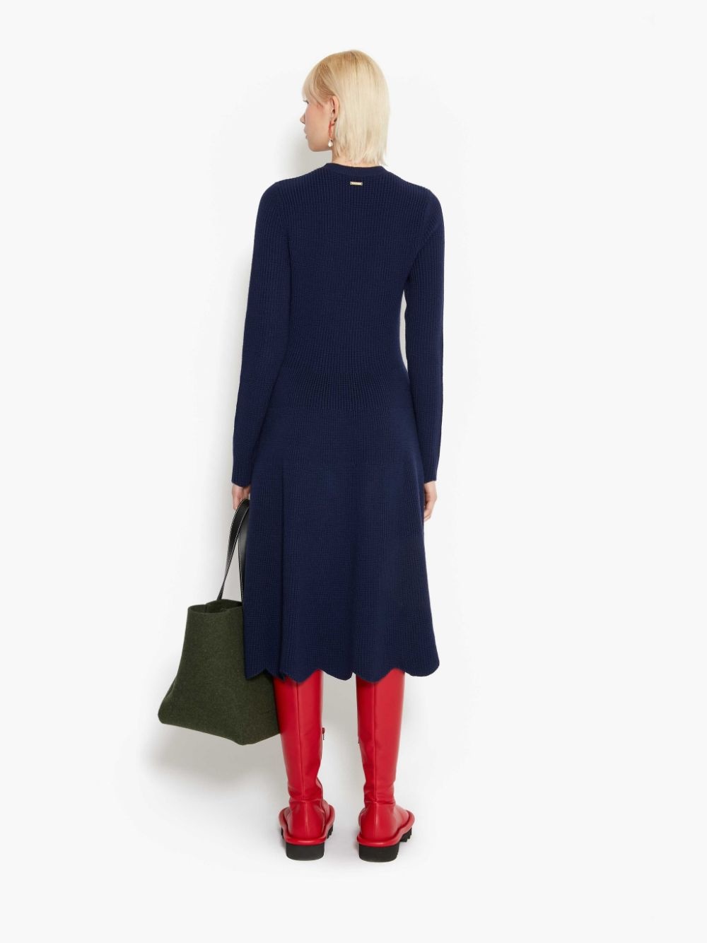 SCALLOPED HEM LONG SLEEVE DRESS - 4