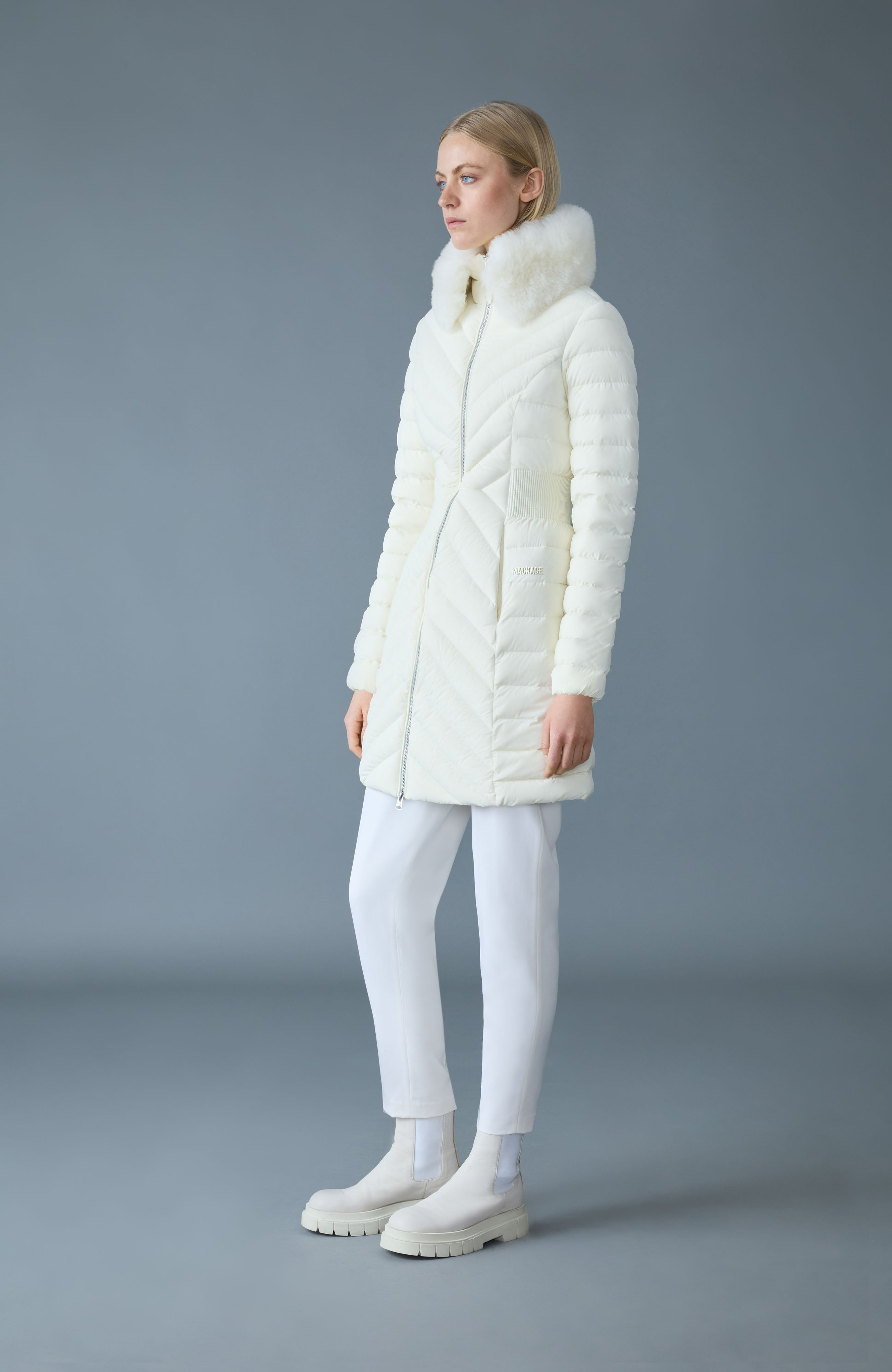 LYRIS Quilted Down Coat with Removable Shearling Collar - 3