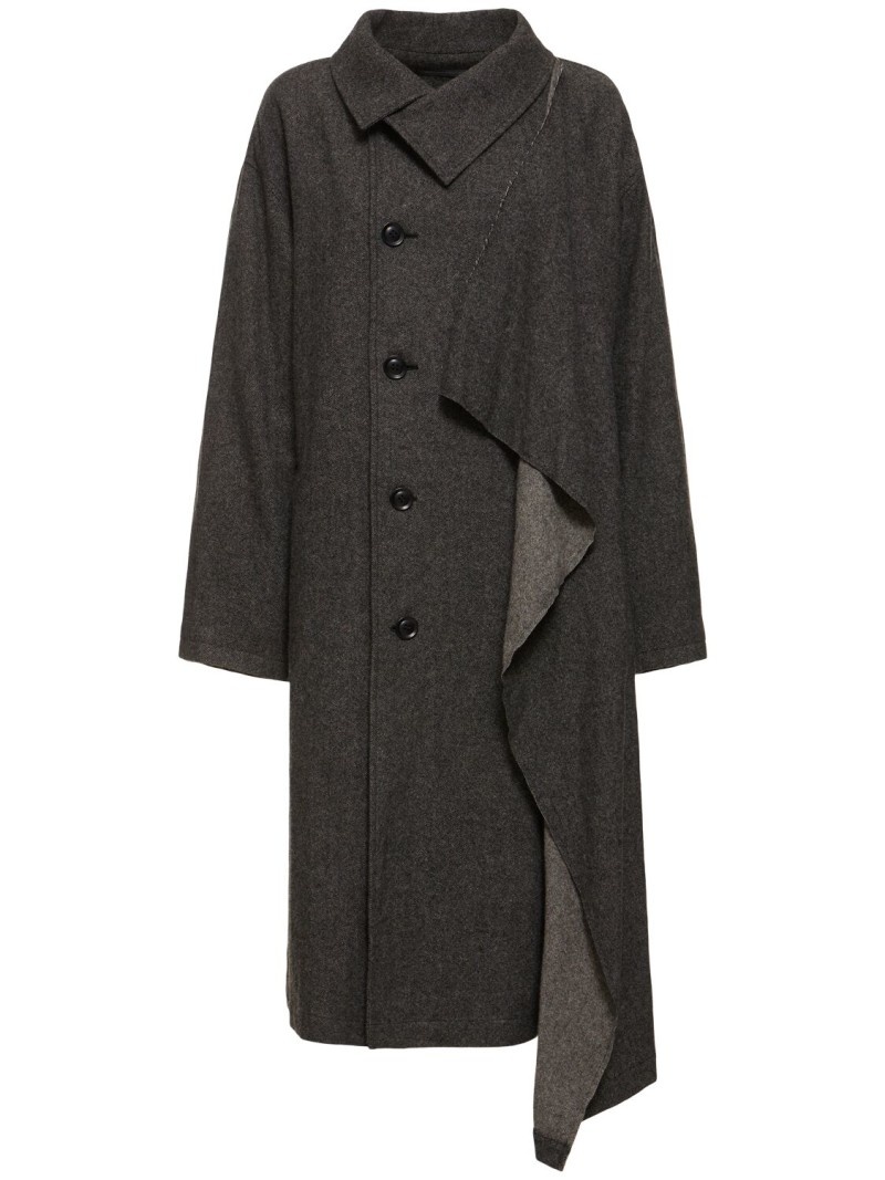 Asymmetric long flannel coat - 1