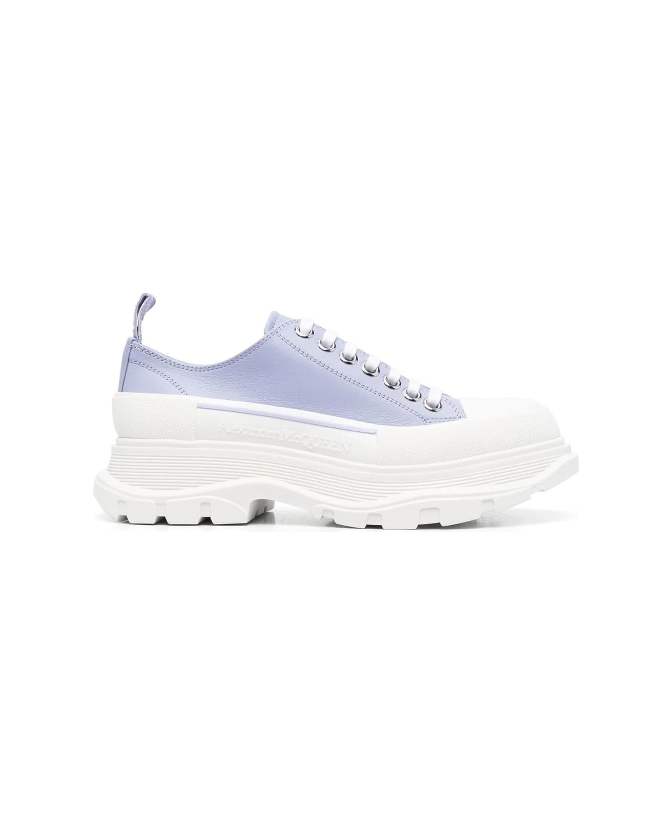 Lilac And White Tread Slick Laced Shoes - 1