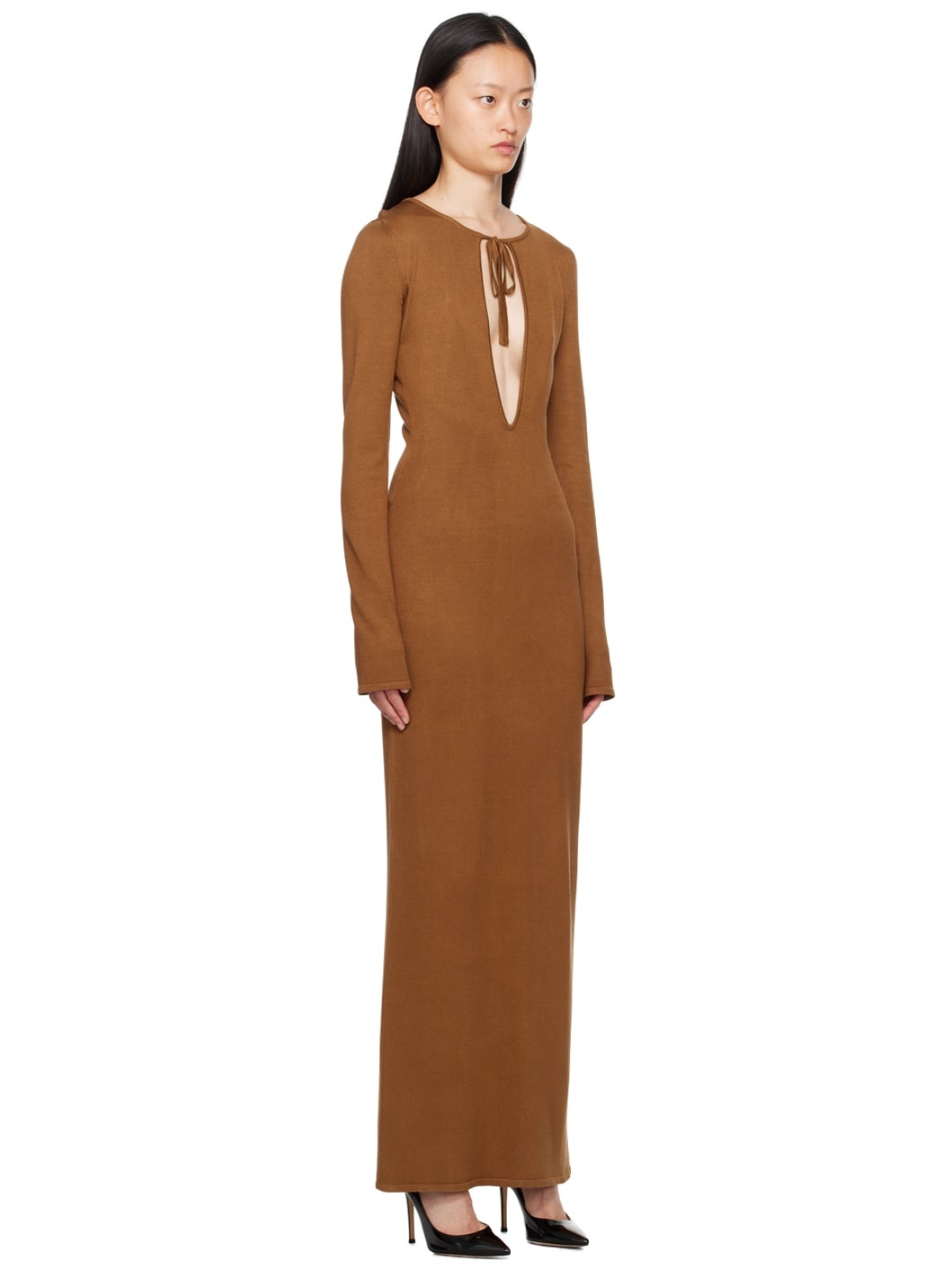 Brown Keyhole Maxi Dress - 2