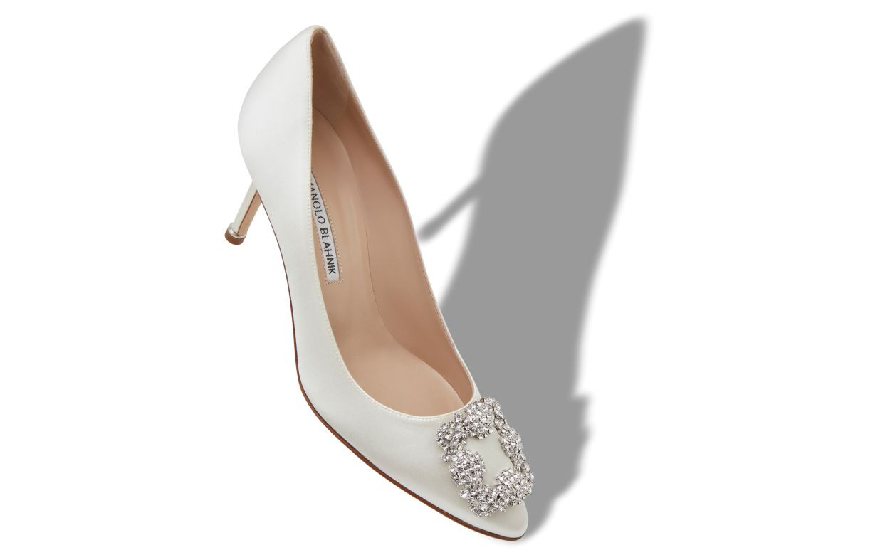 Light Cream Satin Jewel Buckle Pumps - 2