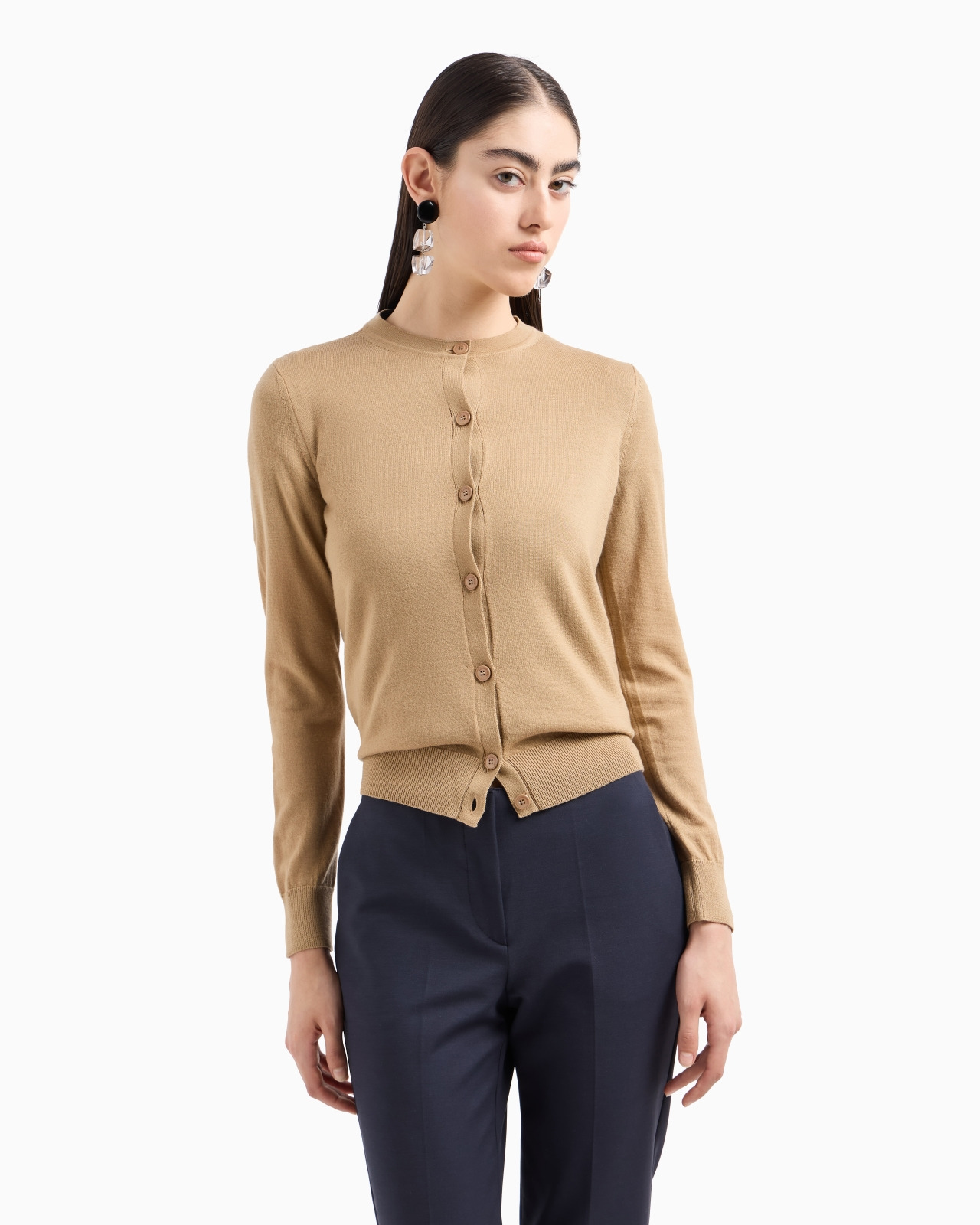Cardigan in plain-knit, pure virgin wool - 2