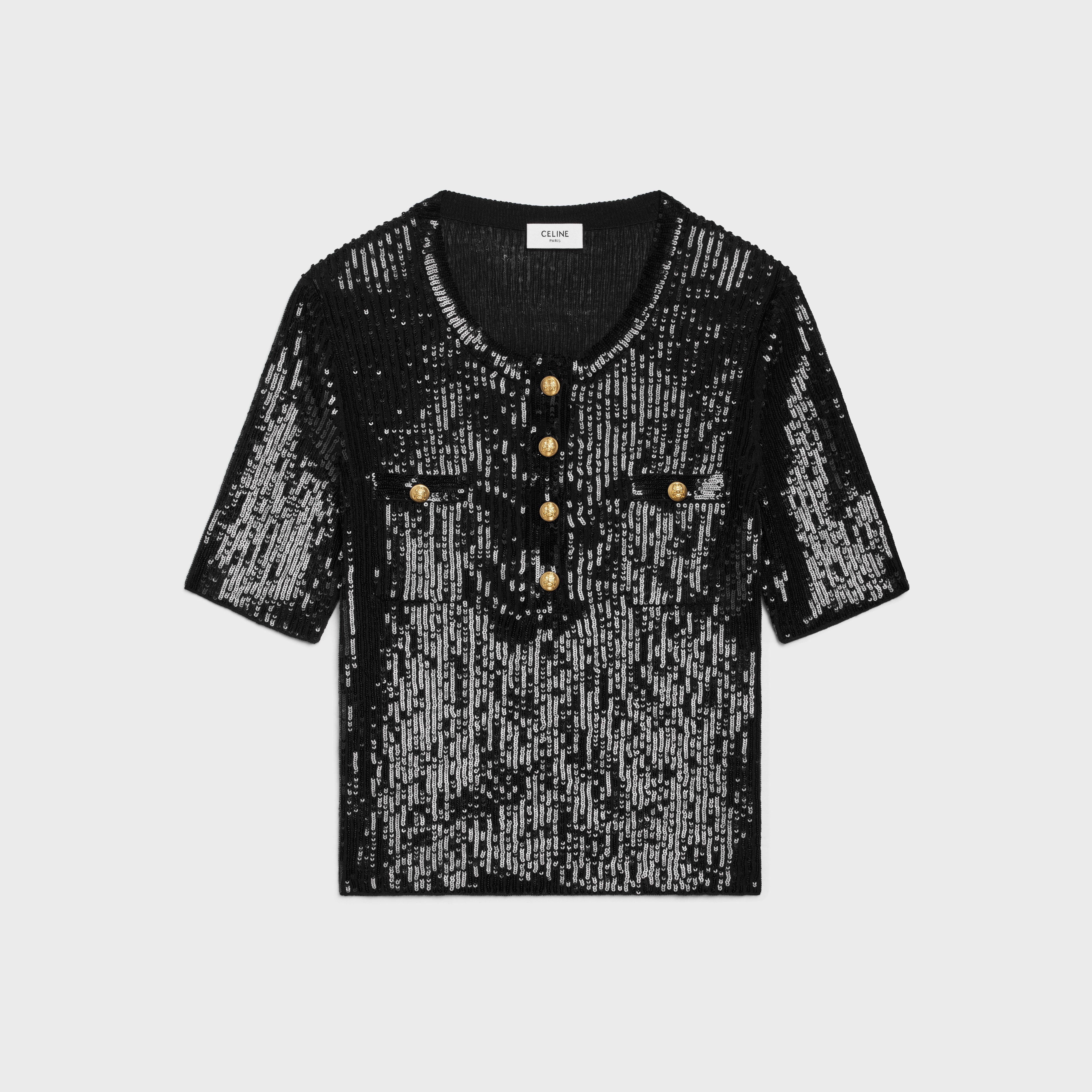 Embroidered short-sleeved top in ribbed silk - 1