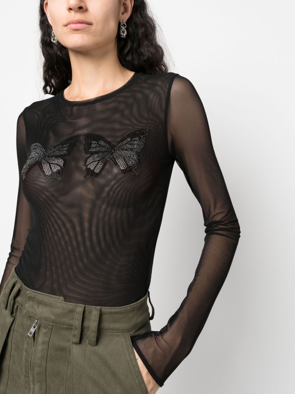 butterfly-embellished mesh top - 5