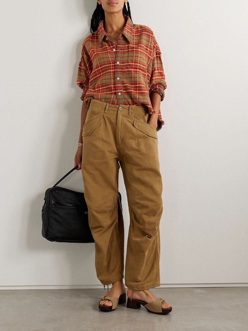 R13 Gathered cotton-twill straight-leg pants Light brown outlook