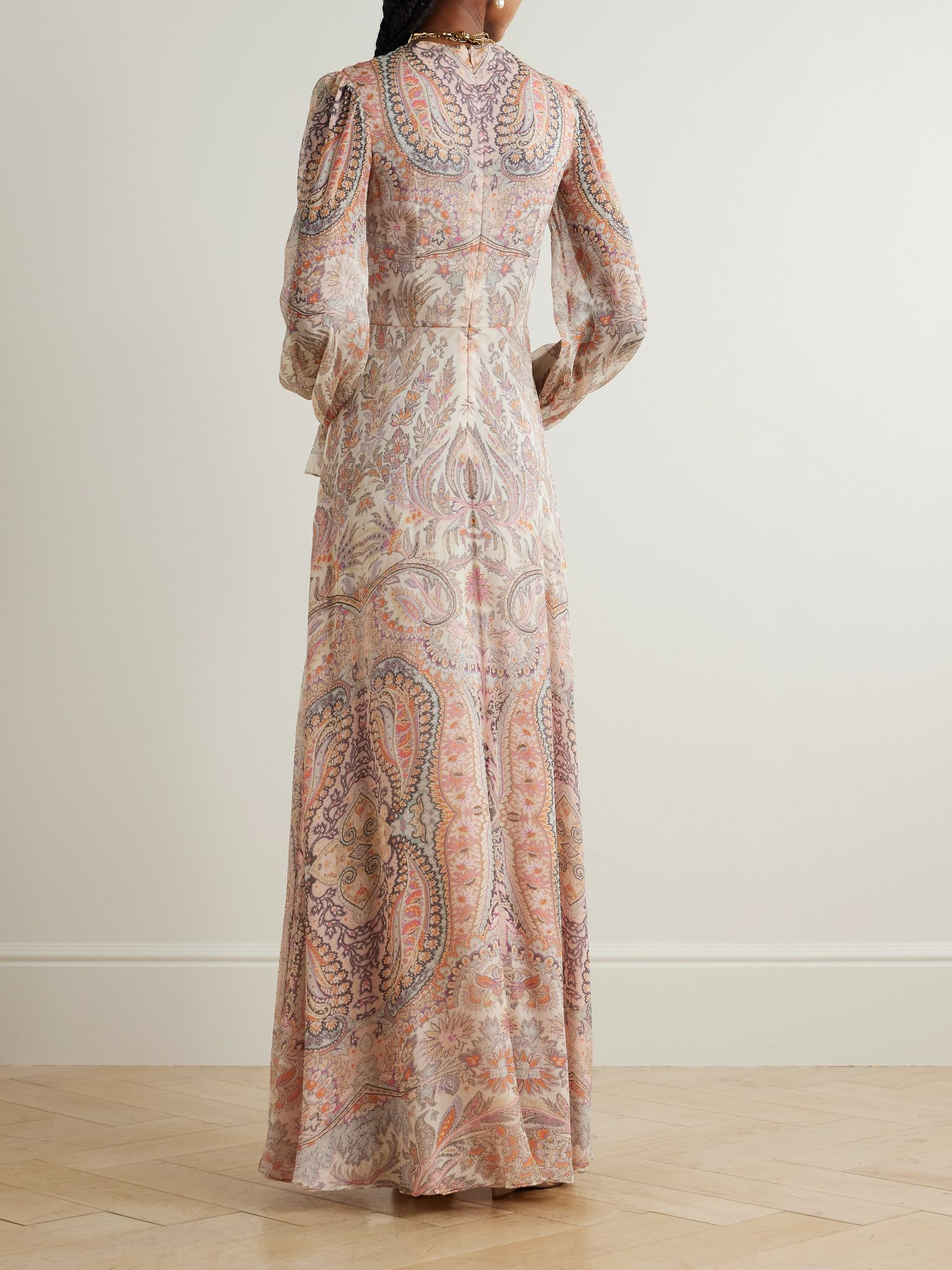 Twist-front paisley-print silk-crepon maxi dress Baby pink - 3