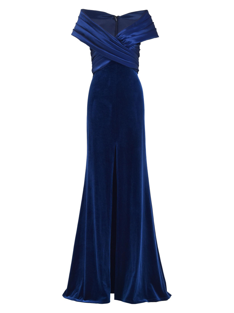 Women's Velvet Off-The-Shoulder Gown - Navy 1