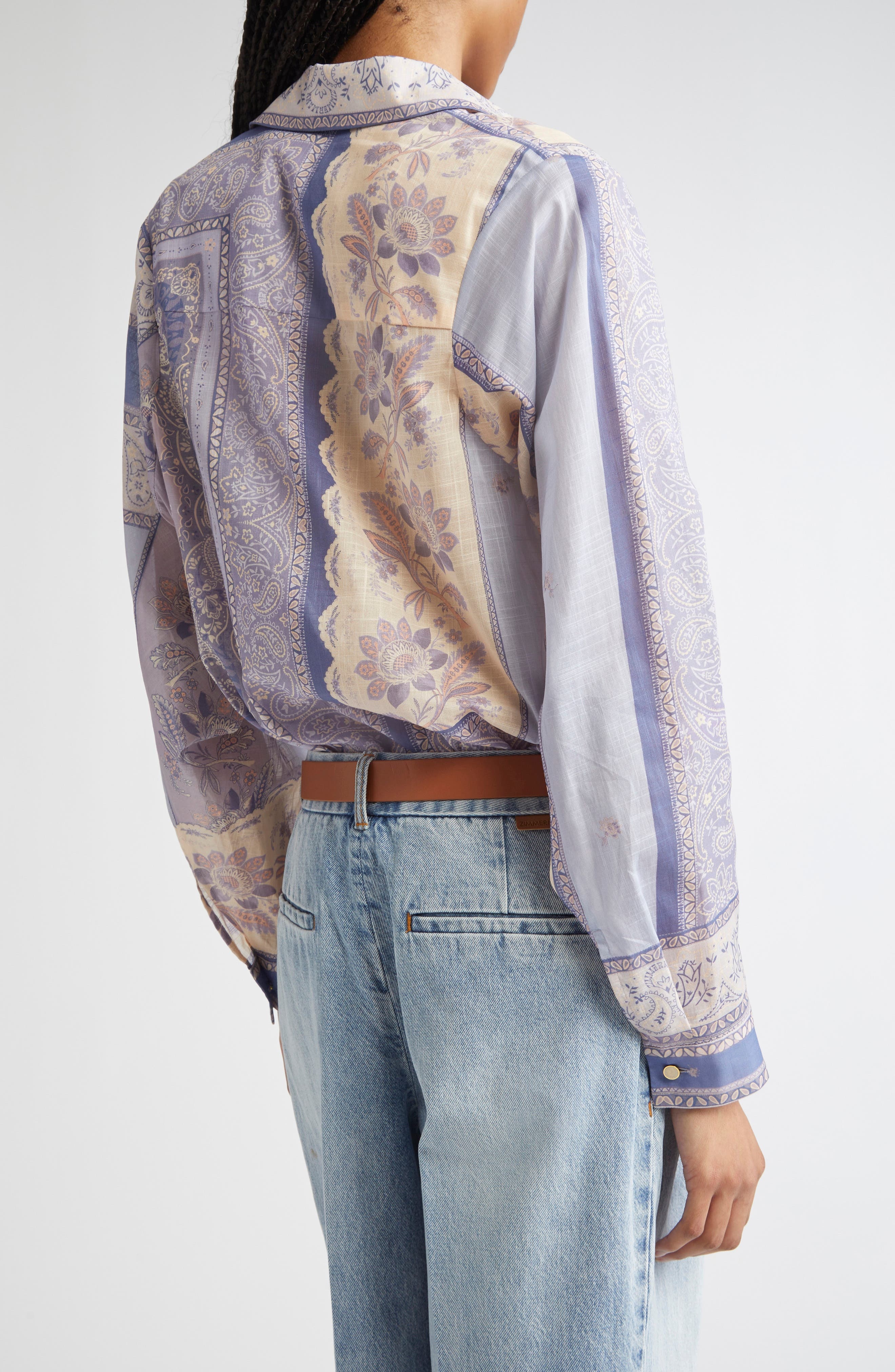 Zimmermann Lucky Bandana Print Relaxed Cotton Button-Up Shirt in Blue Bandana at Nordstrom - 3
