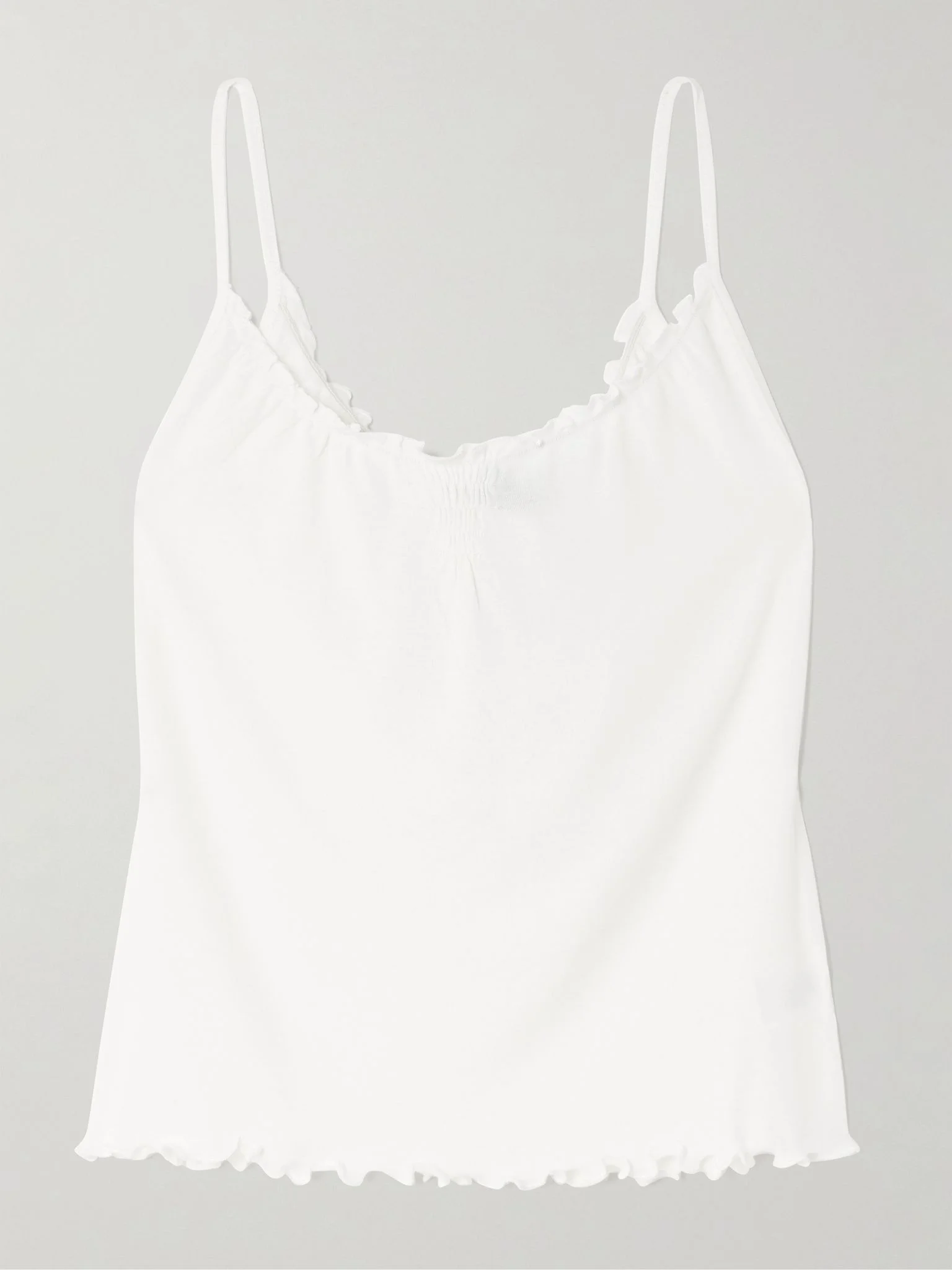 Flounce shirred cotton and wool-blend top Cream - 1