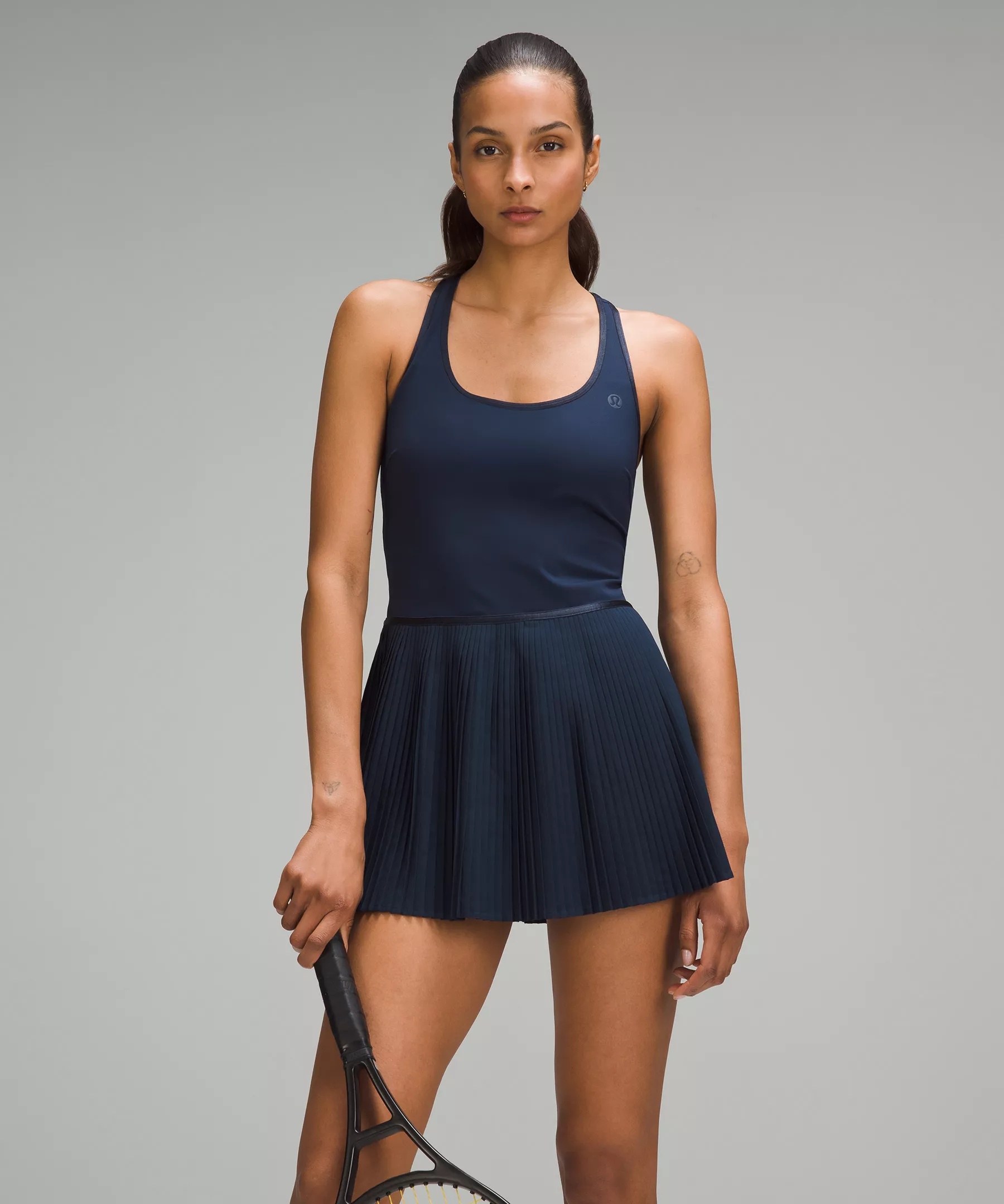 Scoop-Neck Pleated Linerless Tennis Dress - 1