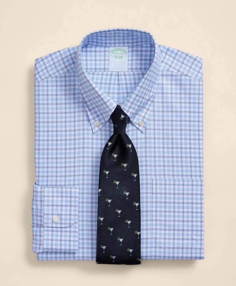 Brooks Brothers Explorer Collection Non-Iron Twill Button-Down Collar, Check Dress Shirt - 1