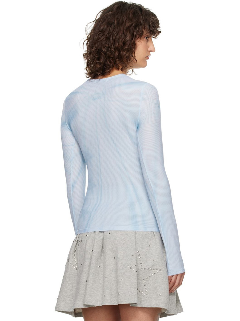 Blue Ribbon Print Mesh Long Sleeve T-shirt 3