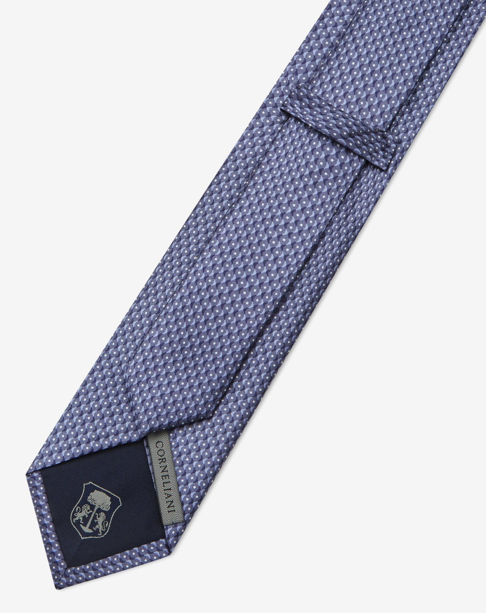 Blue pure silk tie with geometric print - 3