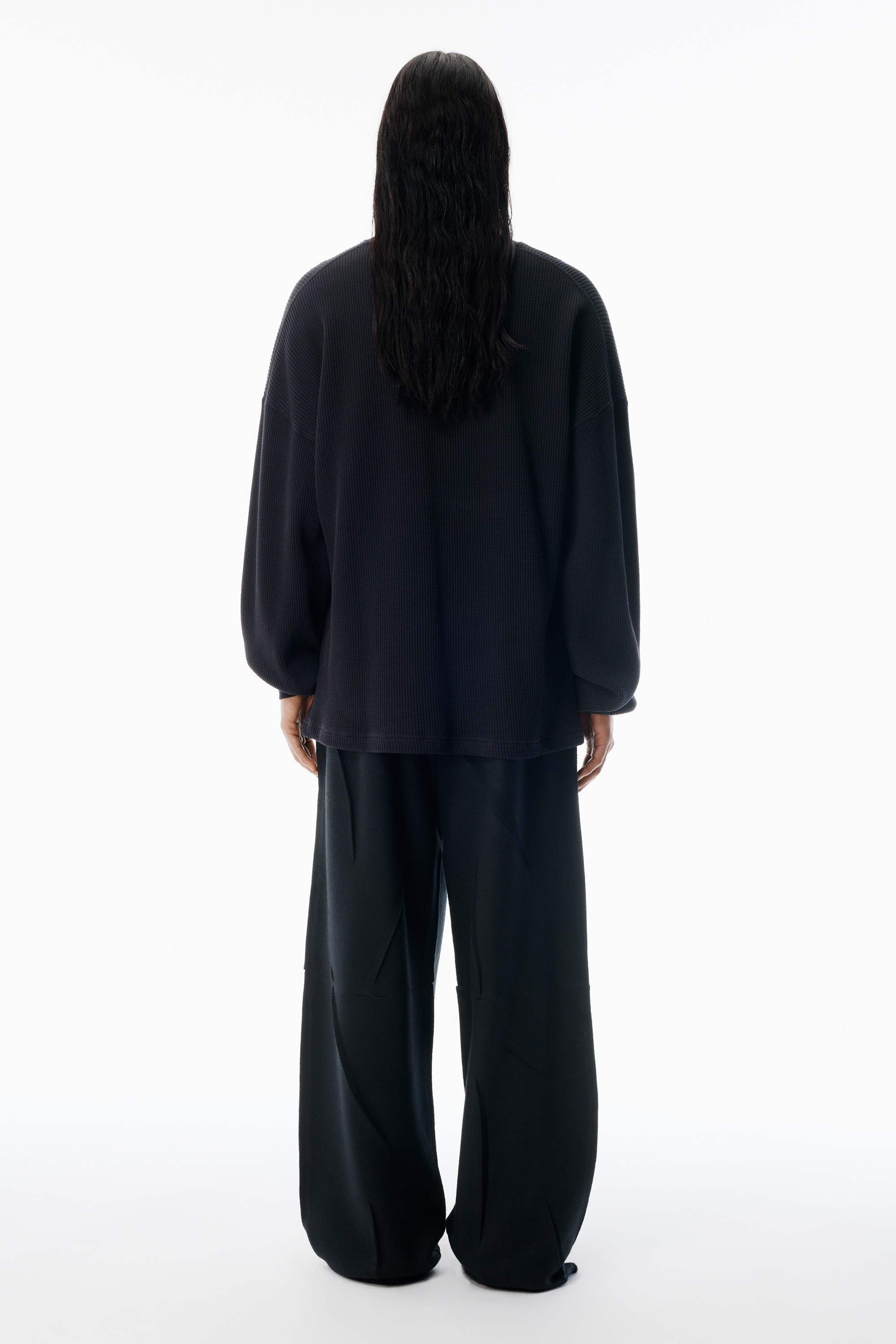 Washed Black Waffle Jersey Long Sleeve Tee - 4