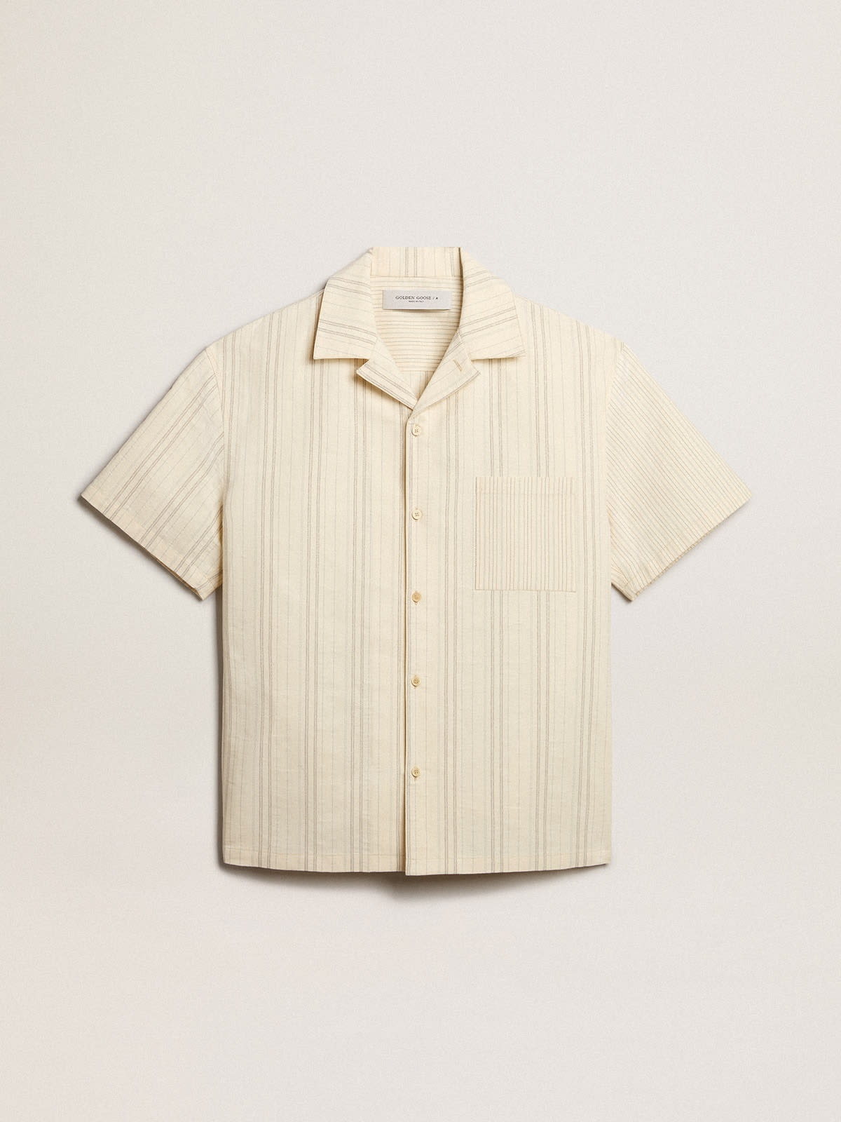 Men's short-sleeved shirt in ecru-colored cotton - 1