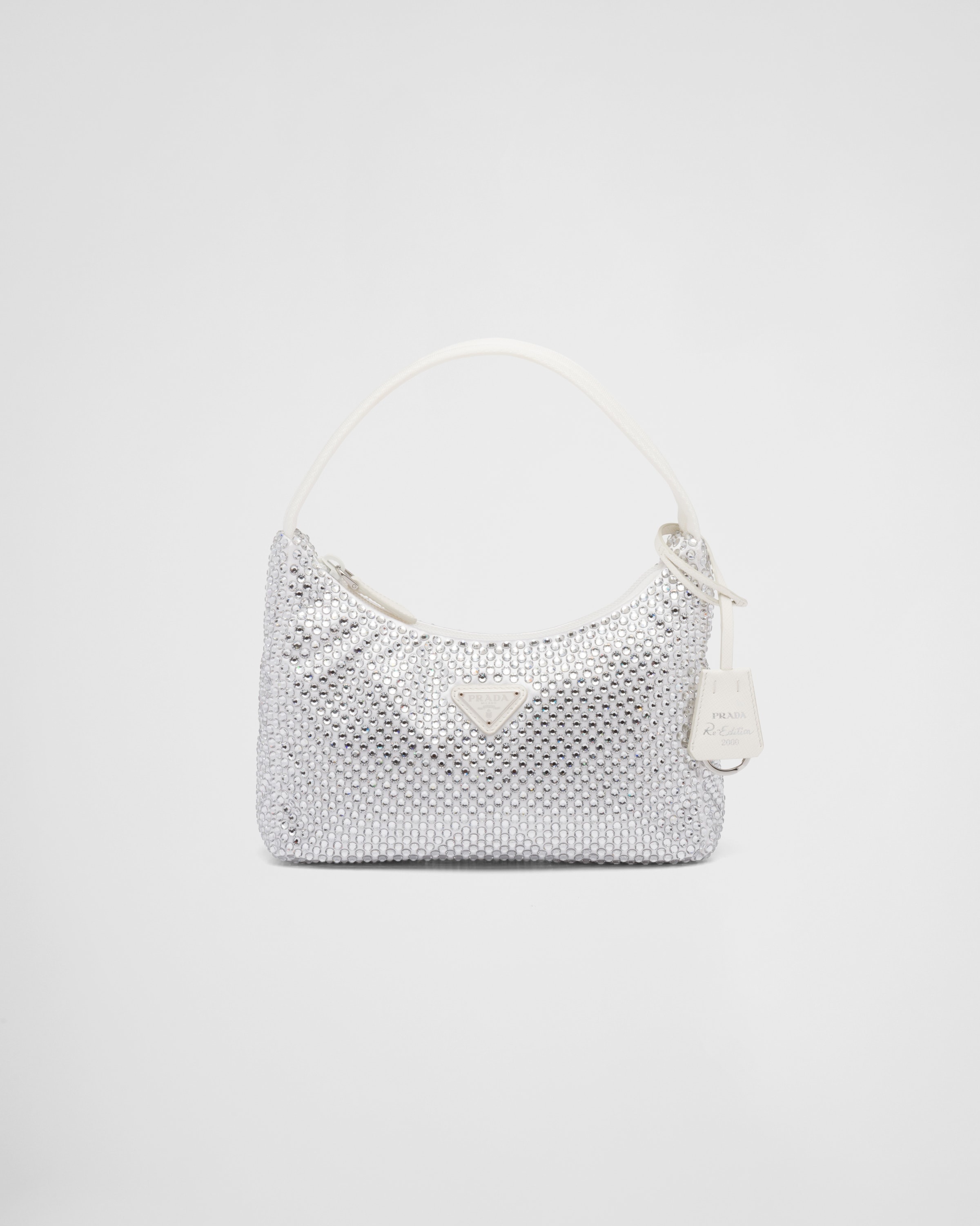 Prada Re-Edition 2005 Crystal-Embellished Satin Bag Silver