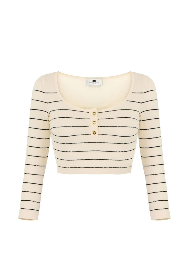 striped button-fastening crop jumper 1